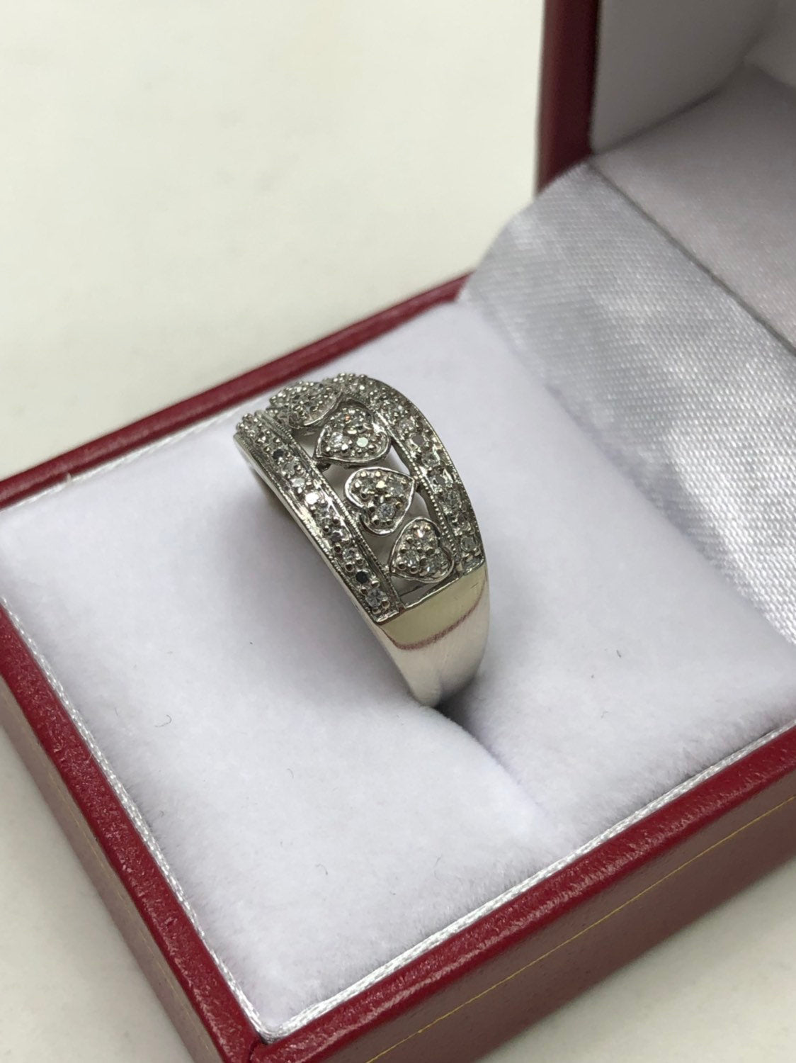 14K White Gold Diamond Heart Wide Wedding Band for Women - Elegant Bridal Ring for Engagement, Anniversary & Special Occasions