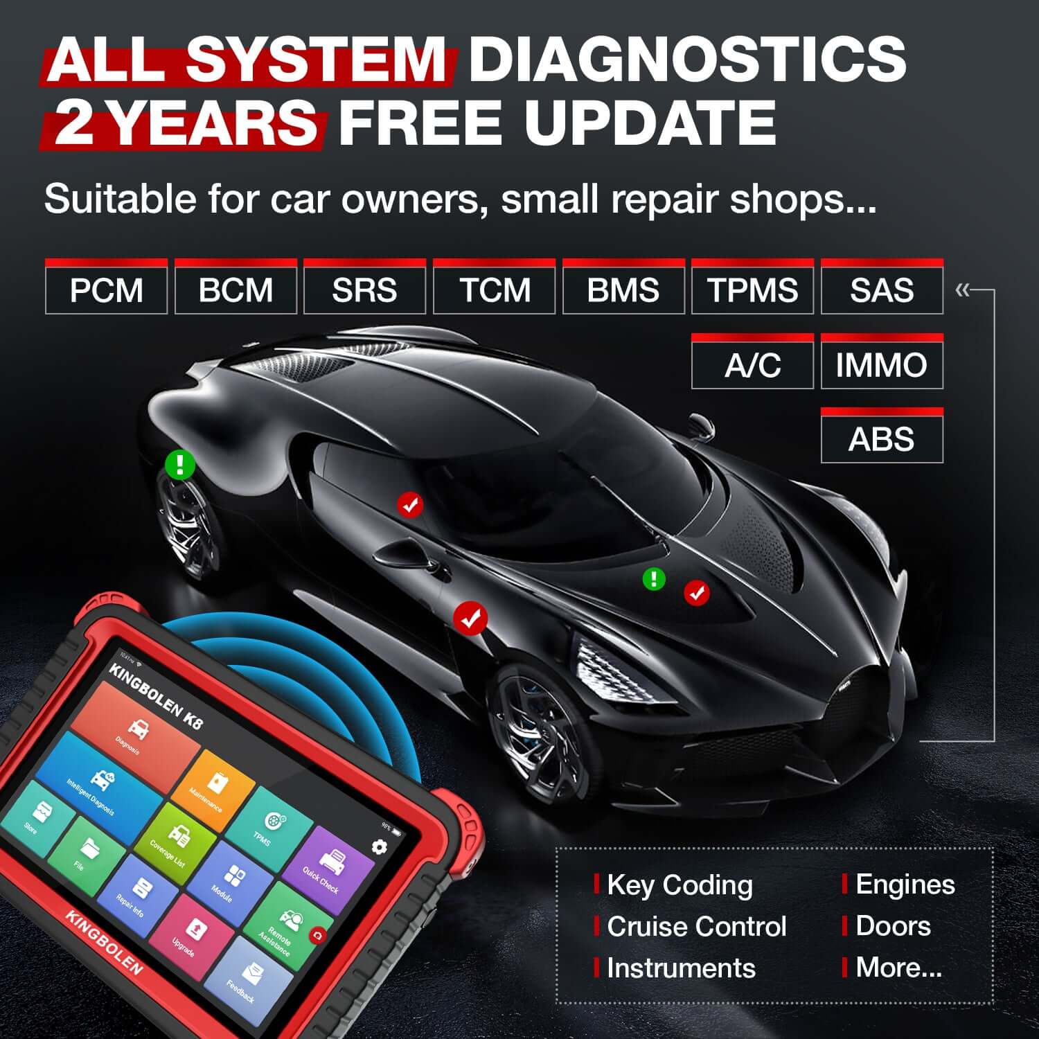 KINGBOLEN K8 Full System ECU Coding Bi-Directional OBD2 Scanner - 2 Years Free Updates - Professional Automotive Diagnostic Tool for Mechanics & DIY Car Repair