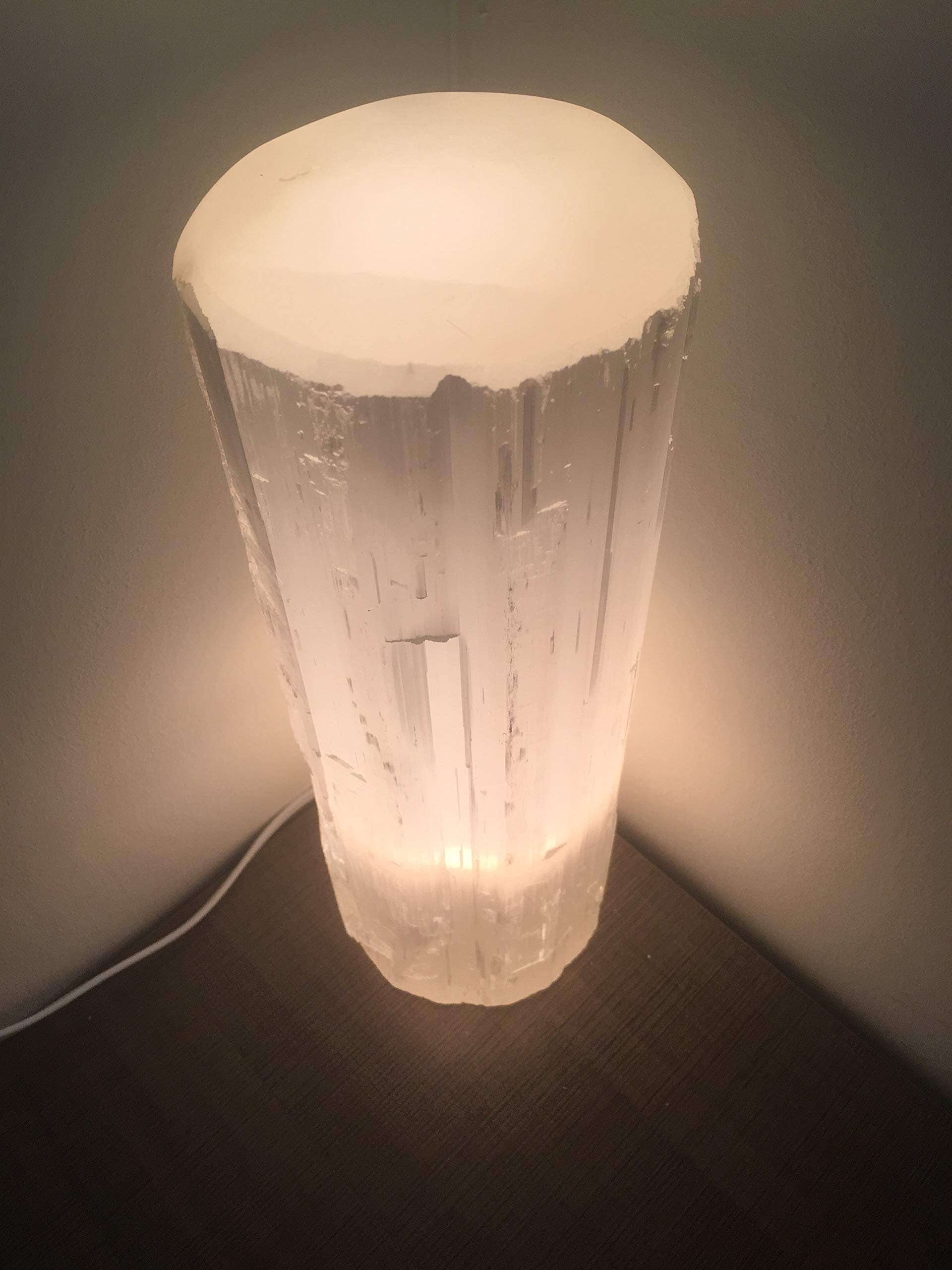 Astral Selenite Flat Top Lamp - 12 to 14 Inches Healing Crystal Night Light with Dimmable LED Bulb & White Cord | Energy Cleansing, Meditation, Yoga Room Decor | Bedroom, Spa, Office Relaxation Lighting