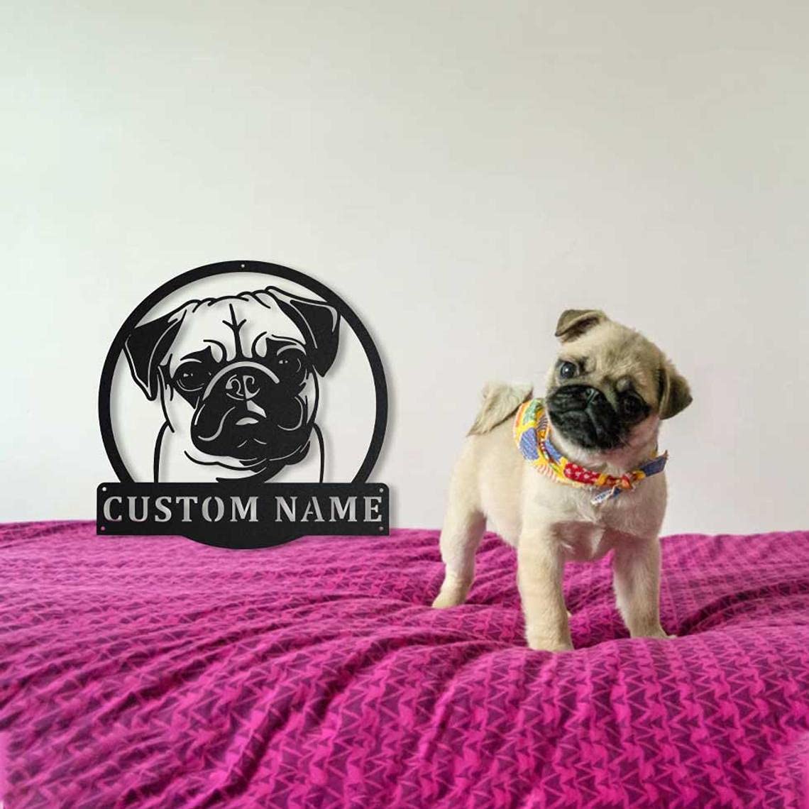 Custom Pug Dog Metal Sign - Personalized Monogram Wall Art for Dog Lovers | Unique Pug Gift for Men & Women | Rustic Home Decor for Living Room, Office, or Man Cave