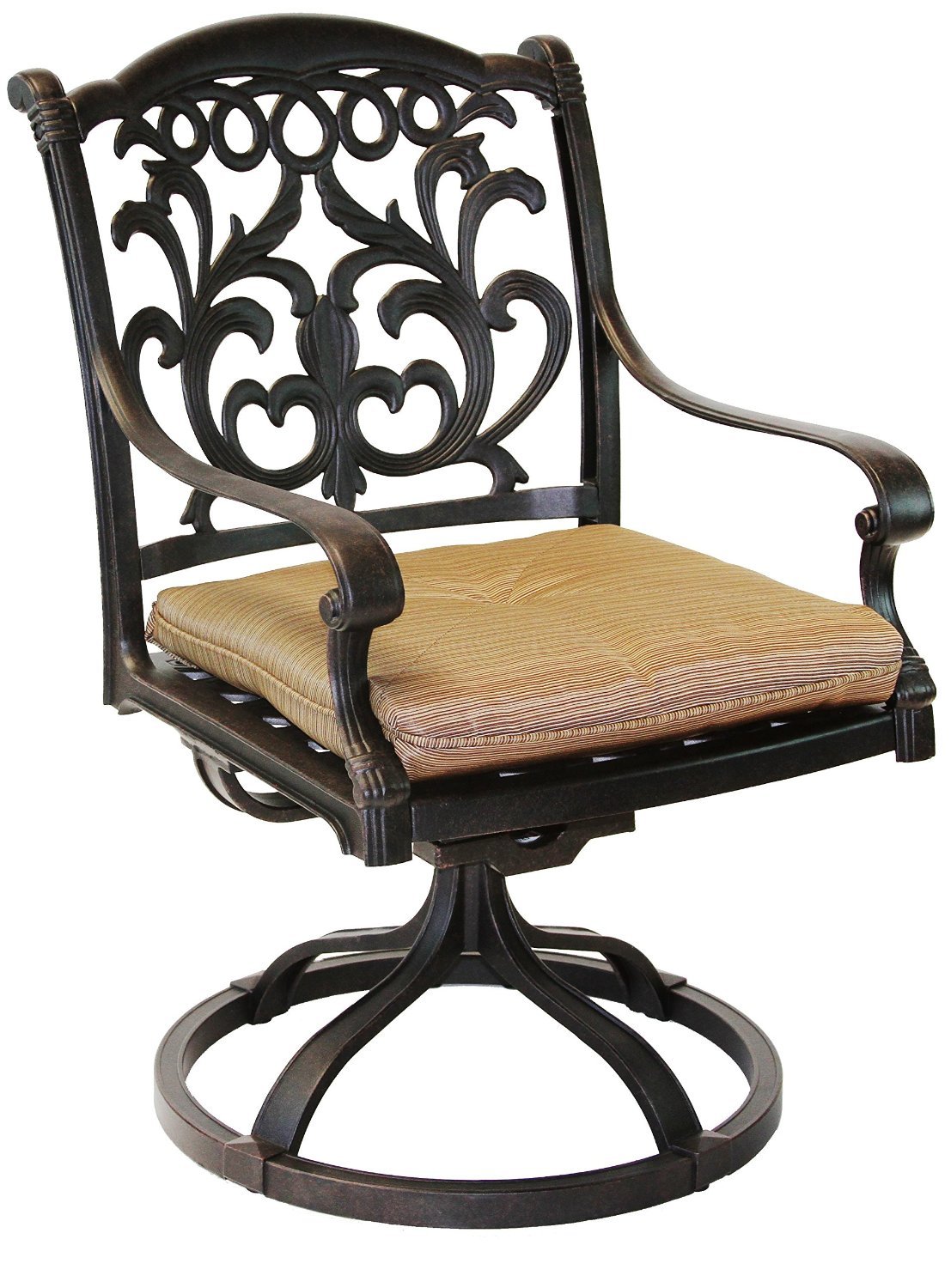 5-Piece Mandalay Outdoor Patio Dining Set - Dark Bronze Cast Aluminum with Walnut Finish | Durable All-Weather Furniture for Backyard, Garden & Poolside Dining