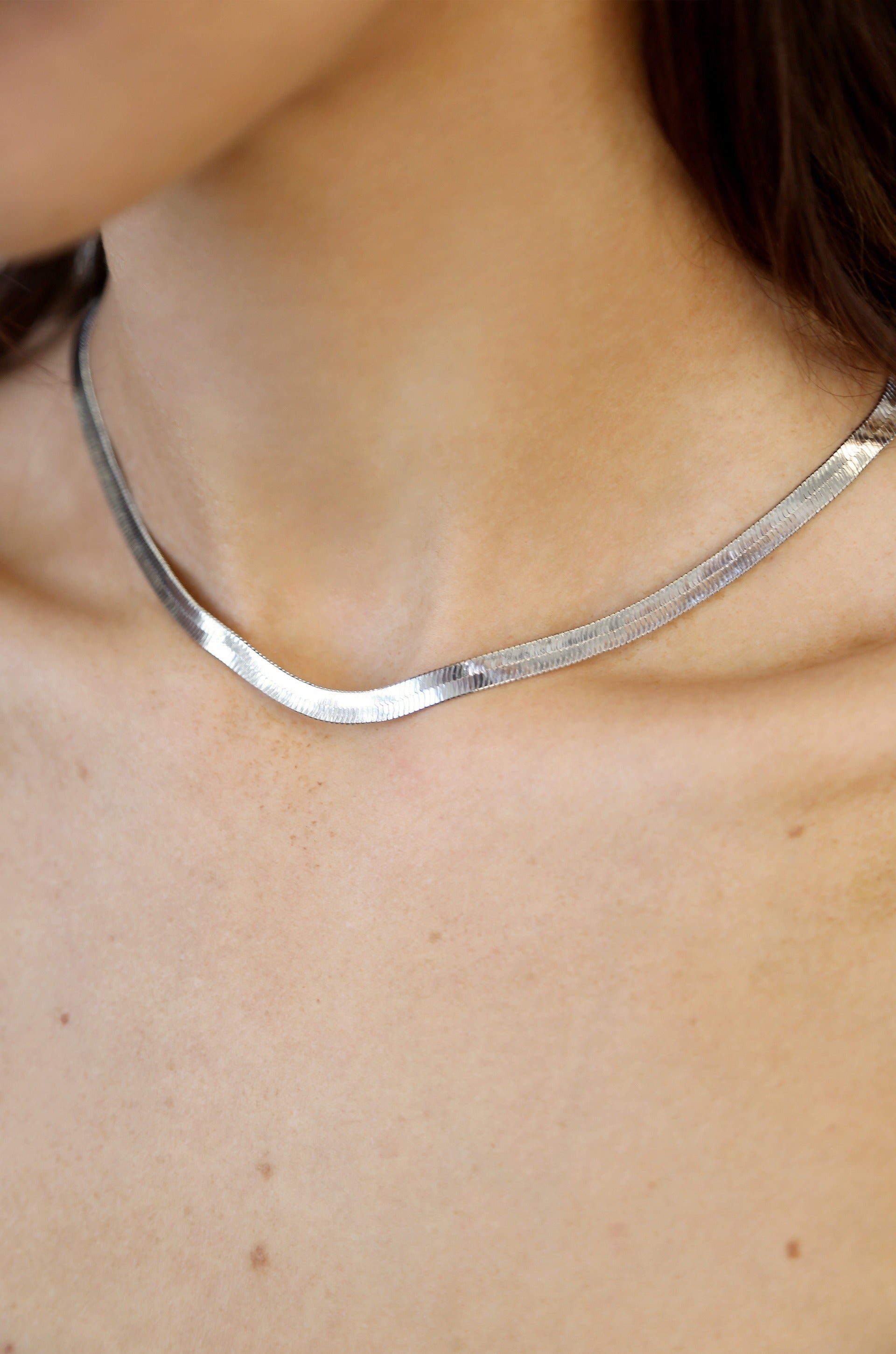 Brooklyn Flat Herringbone Chain Necklace - 14K Gold Plated Stainless Steel Women's Jewelry | Perfect for Everyday Wear, Date Nights & Special Occasions