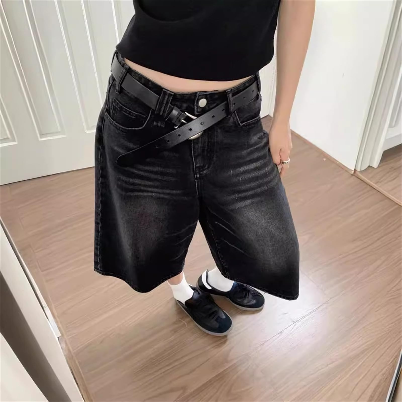 Women's & Men's Black Denim Jorts - Y2K Style Long Jean Shorts with Pockets | Wide Leg Baggy Fit for Casual Wear, Street Style & Summer Outfits
