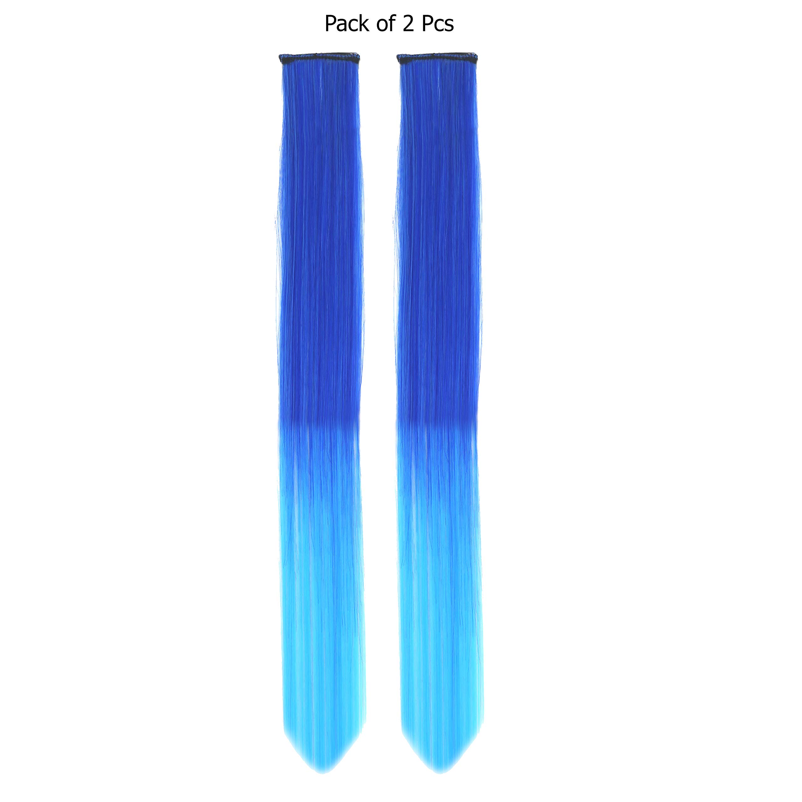 Rapidsflow® Double Shade Colored Hair Extensions for Women - 2PC Straight Real Human Hair Highlights in Royal Blue & Sky Blue | Perfect for Parties, Cosplay, and Daily Styling