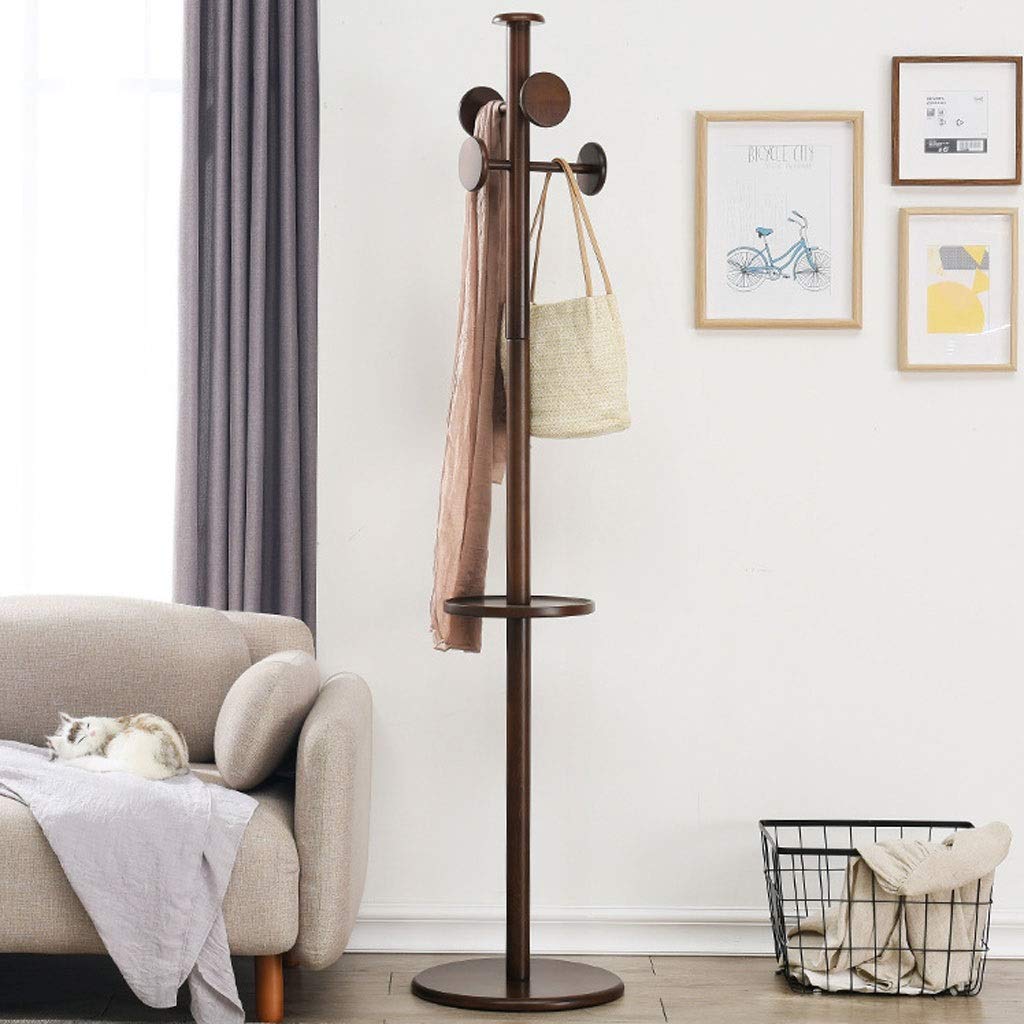 Solid Wood Coat Rack Stand - Free Standing Tree Clothes Hanger Organizer for Jackets, Hats & Scarves | Walnut Finish | Perfect for Entryway, Bedroom & Closet Organization