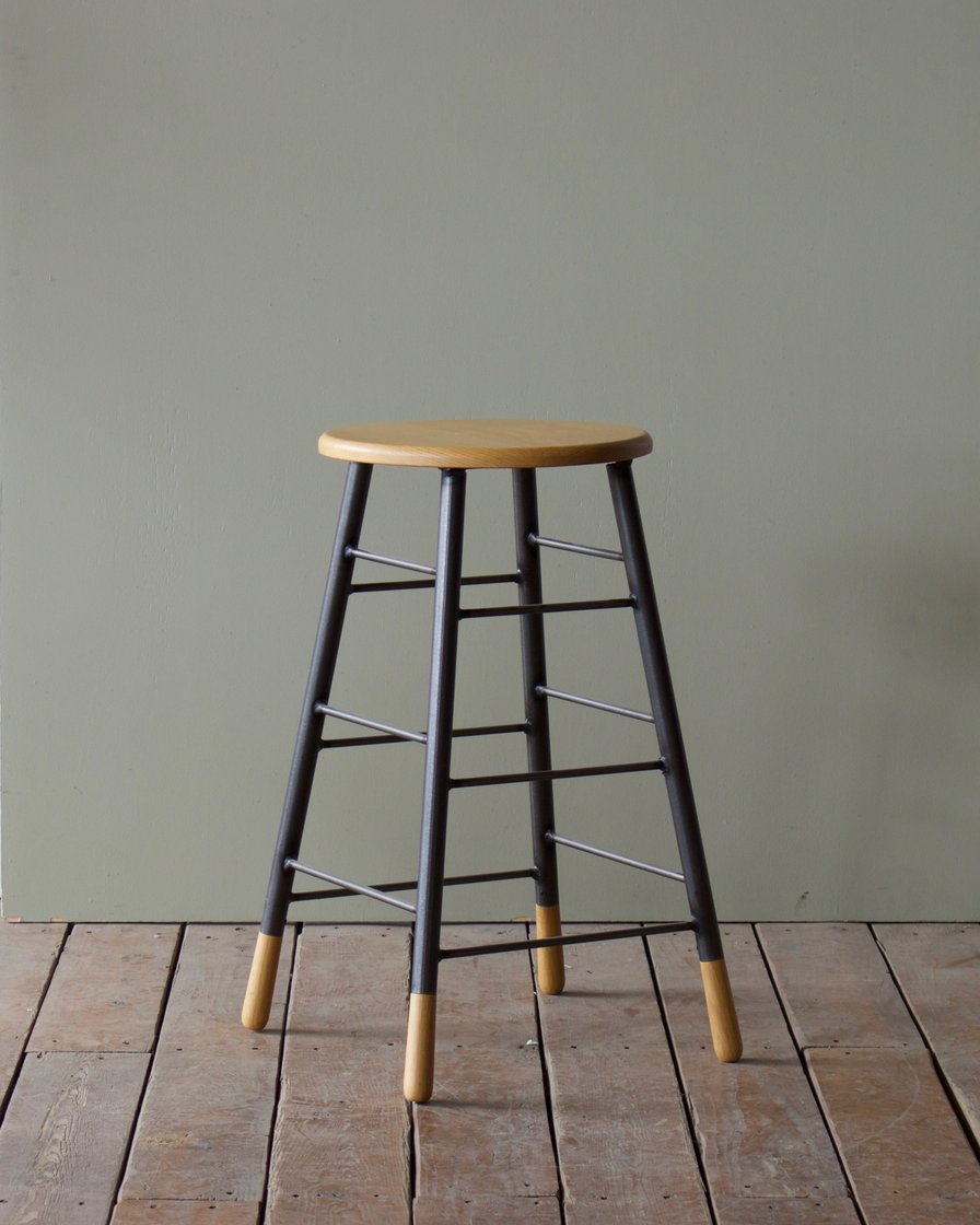 Two Tone Oak Stool with Black Metal Legs - Modern Bar Stool for Kitchen, Dining Room & Home Decor