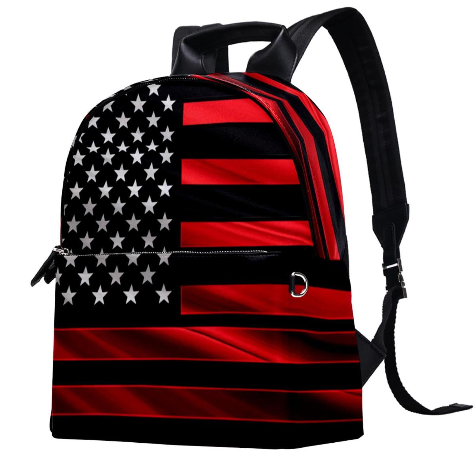 Lightweight Travel Backpack for Men & Women - Small Carry On Backpack with USA Flag Design (Black/Red) - Perfect for Airplane, Hiking, Commuting & Daily Use