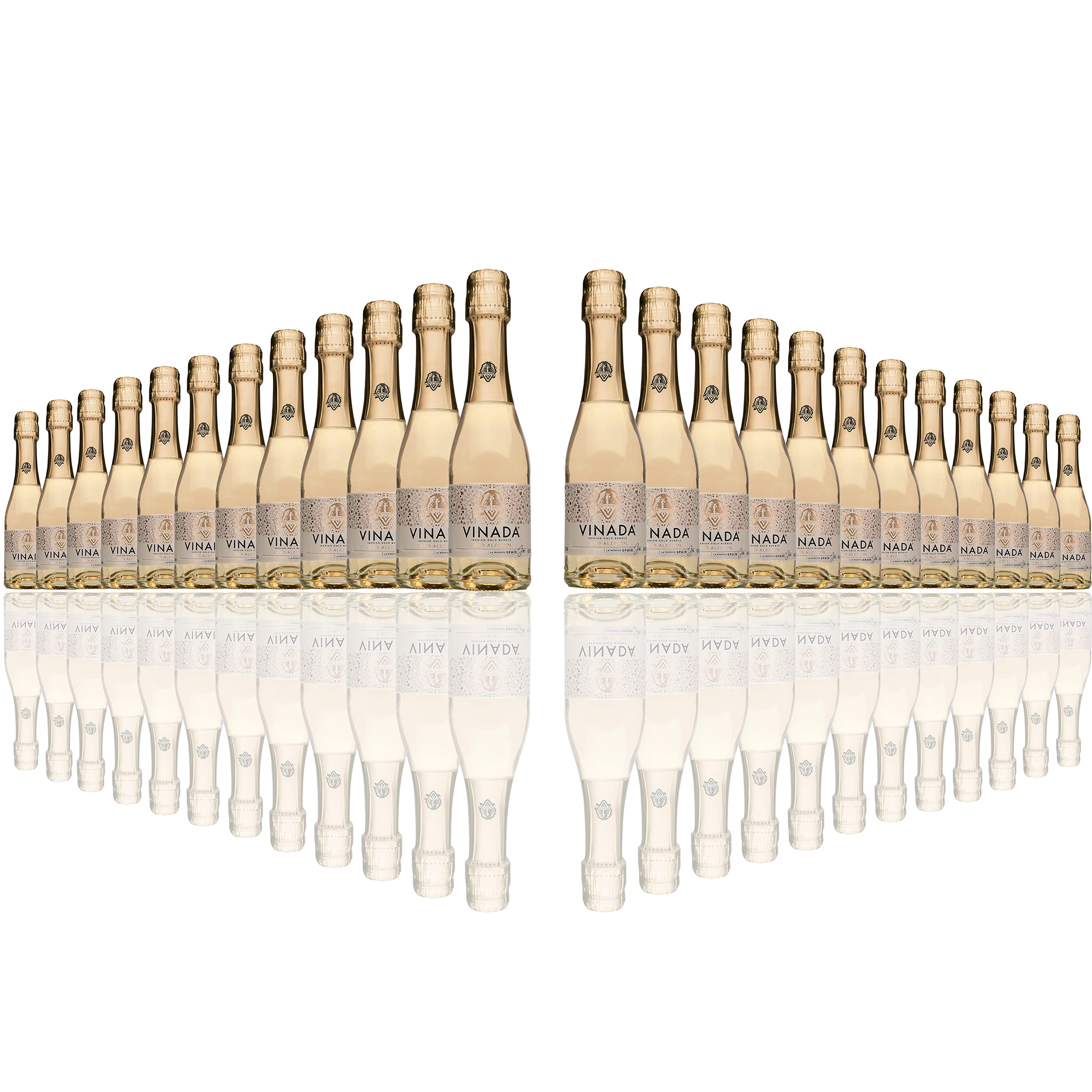 VINADA Sparkling Gold Non-Alcoholic Wine - 24 Pack (200ml Mini Glass Bottles) - Perfect for Parties, Weddings & Sober Celebrations