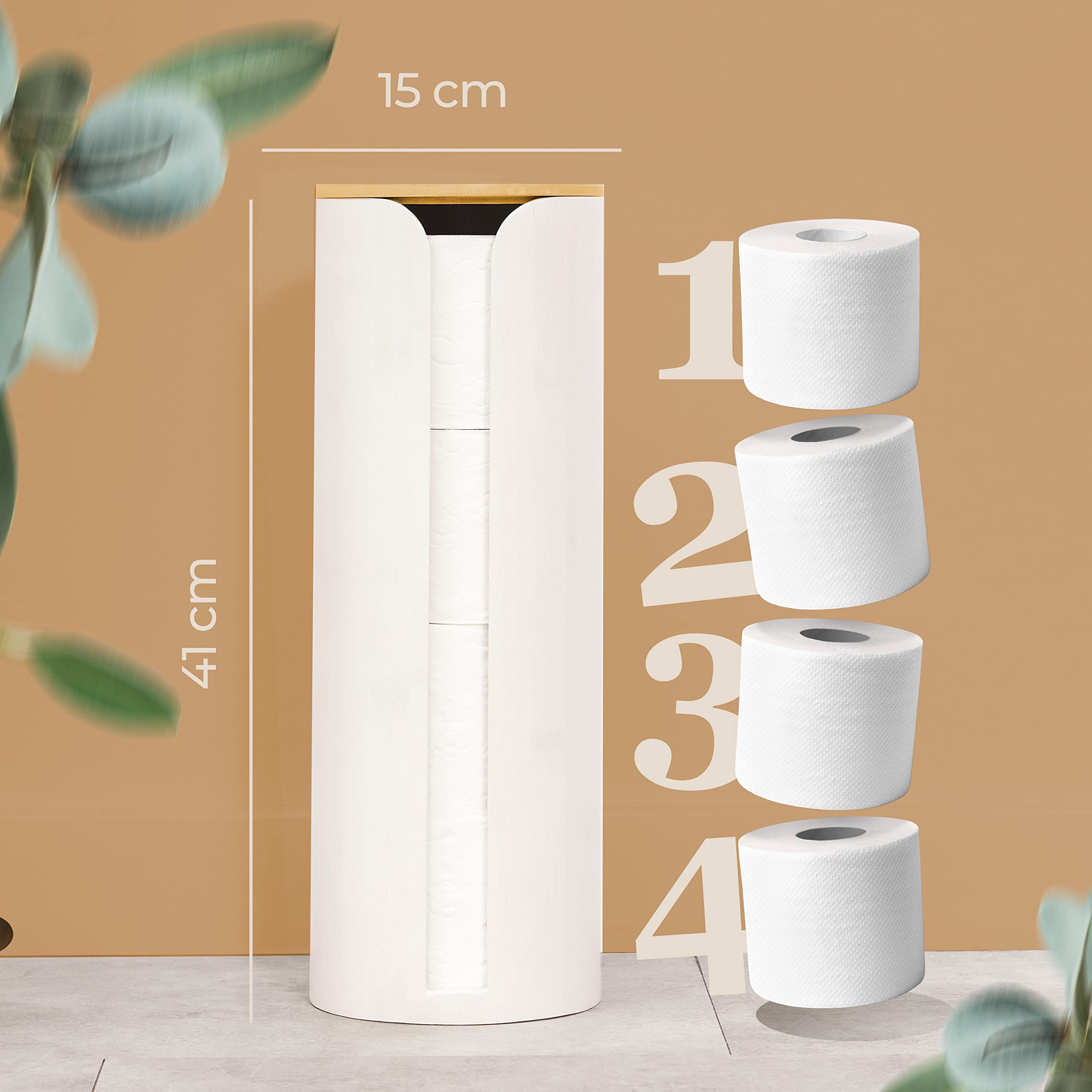 Hennez Bamboo Toilet Paper Holder with Lid - 4 Roll Storage Organizer - Natural Wood Bathroom Tissue Dispenser | Perfect for Bathroom, Vanity, and RV Organization