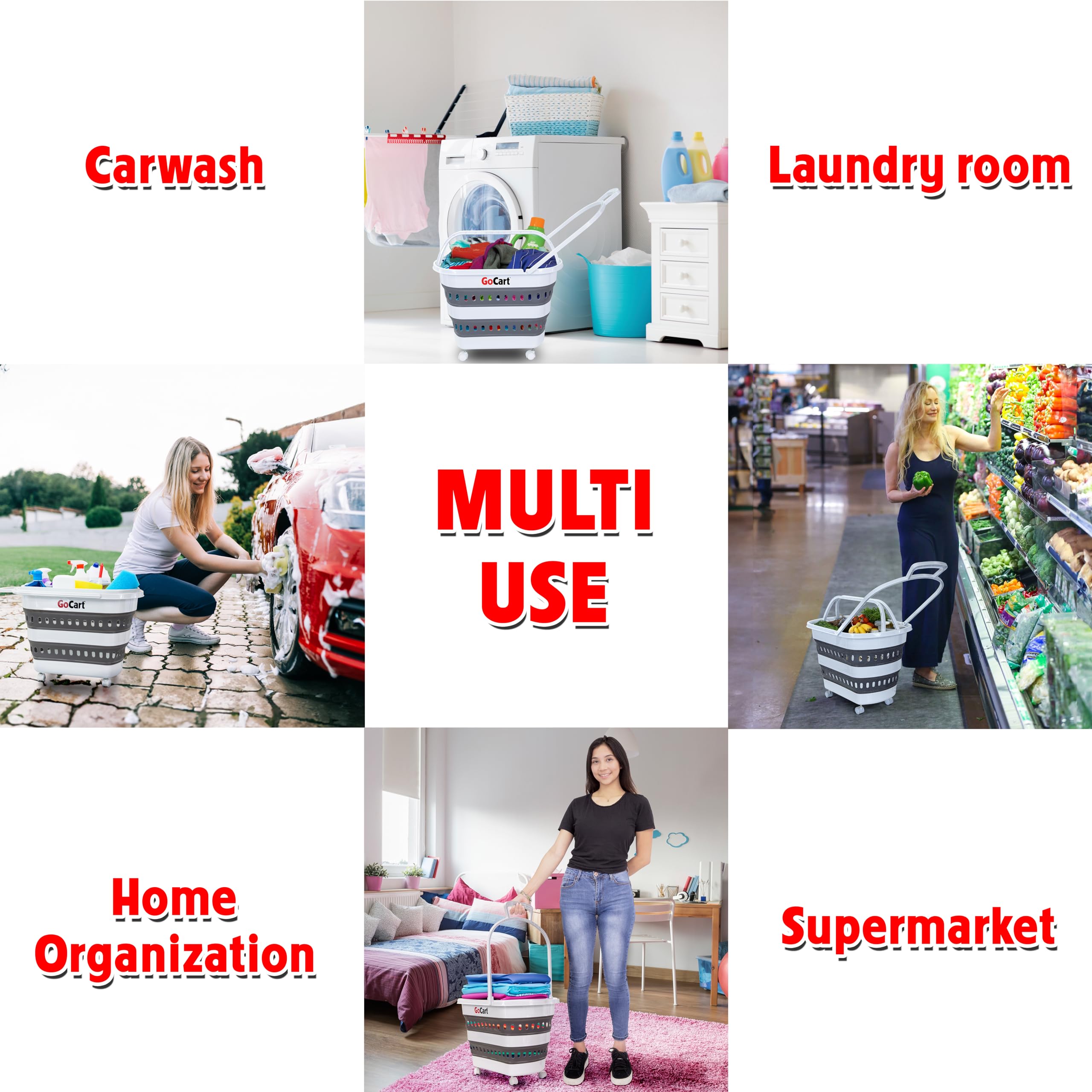 Dbest Folding Go Cart - Collapsible Laundry Basket with Wheels, Grocery Shopping Cart & Foldable Pop-Up Plastic Hamper with Handles - Perfect for Laundry, Groceries, and Home Organization (Cesto para Ropa Sucia)