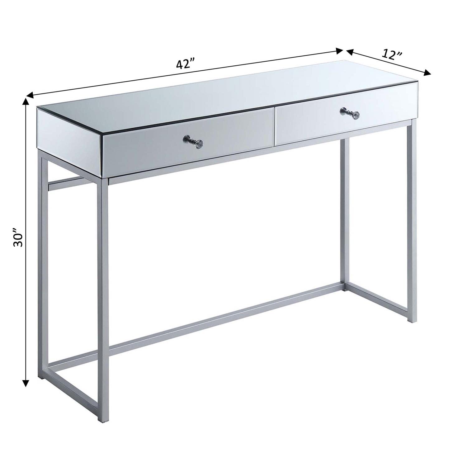 Convenience Concepts Reflections Console Table - Silver Mirror Finish Entryway Furniture for Hallway, Living Room & Bedroom Decor