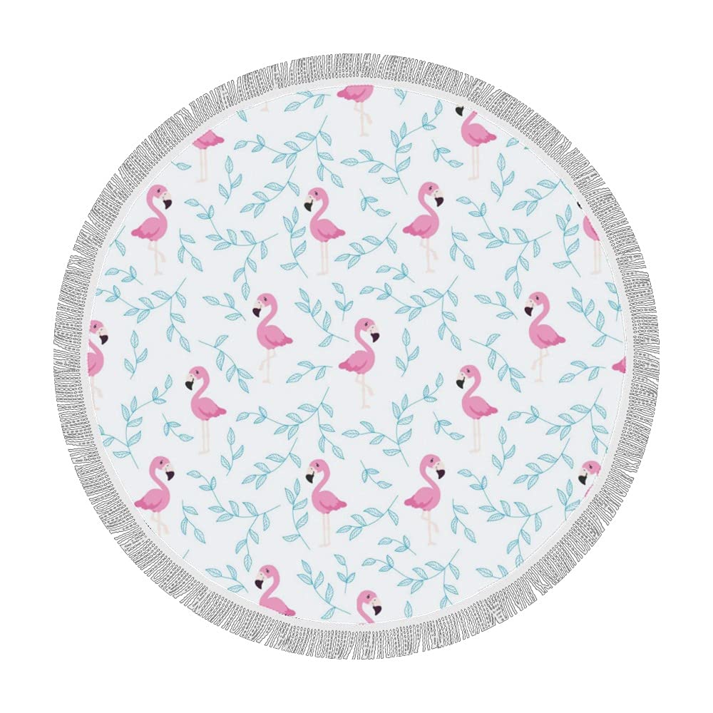 Exotic Tropical Leaves & Flamingos Round Beach Towel - 59 Inch Large Soft Pool Towel with Tassels for Adults & Kids | Perfect for Beach, Poolside, Picnics & Outdoor Activities