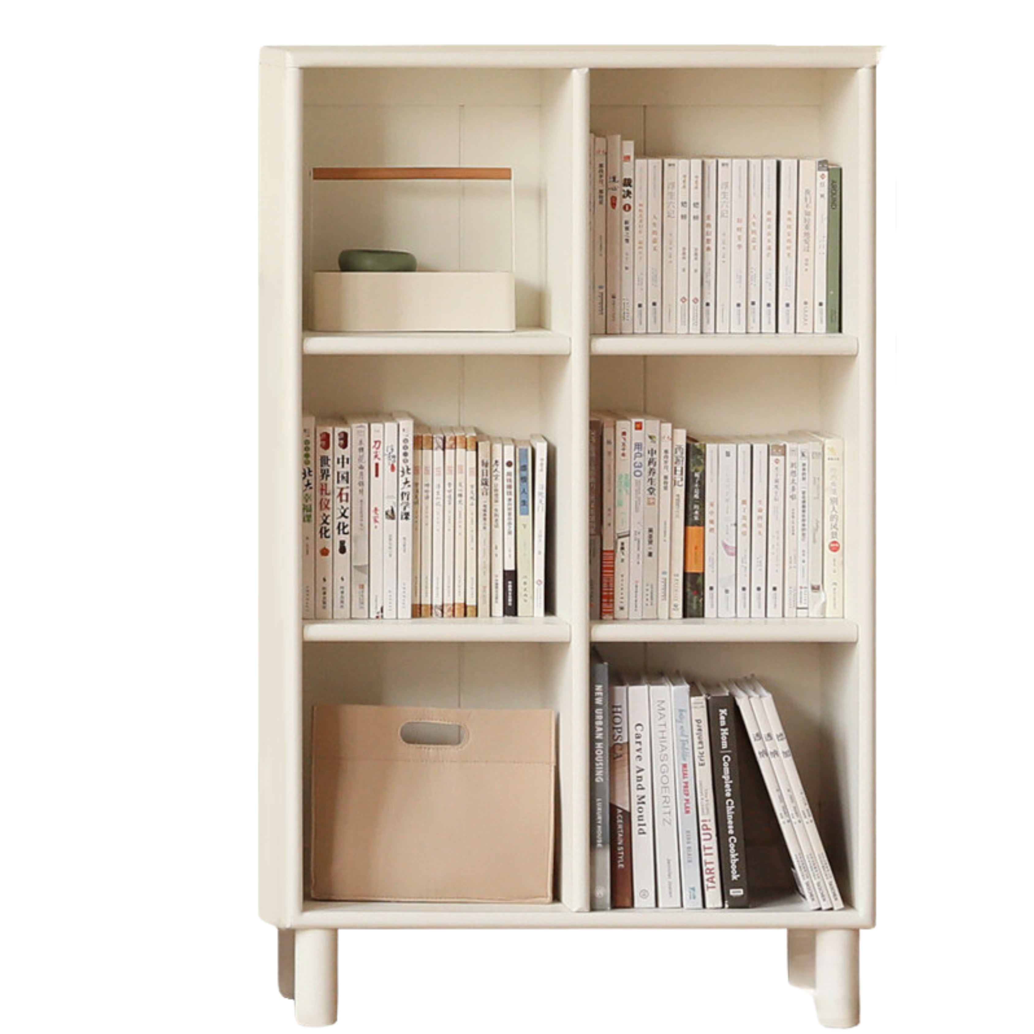 Poplar Solid Wood Bookcase - Free Combination Cream Style Bookshelf for Living Room, Bedroom & Office Storage