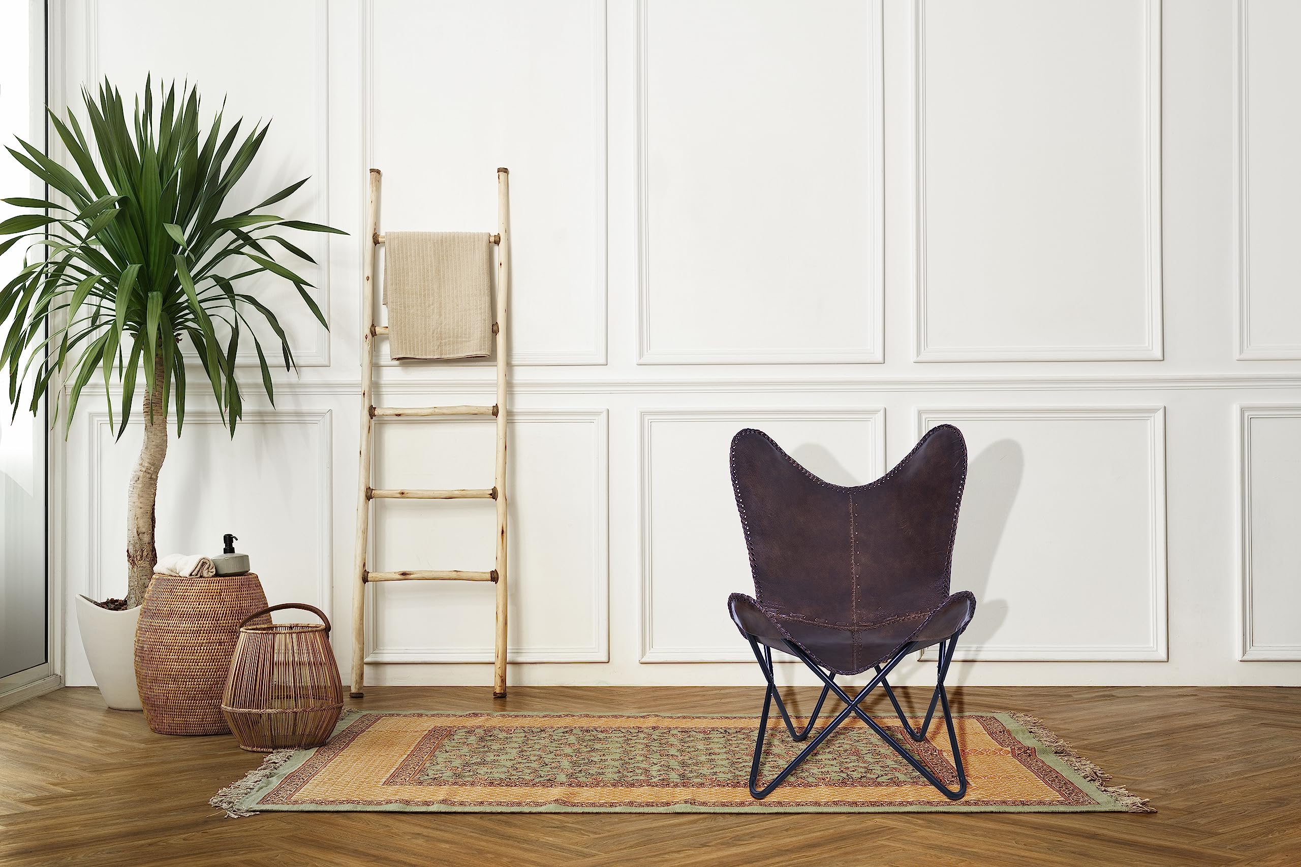 Genuine Leather Butterfly Chair - Handmade Accent Armchair with Iron Frame, Comfortable Lounge & Recliner, Hand-Stitched Industrial Design - Perfect for Living Room, Patio, or Office Relaxation