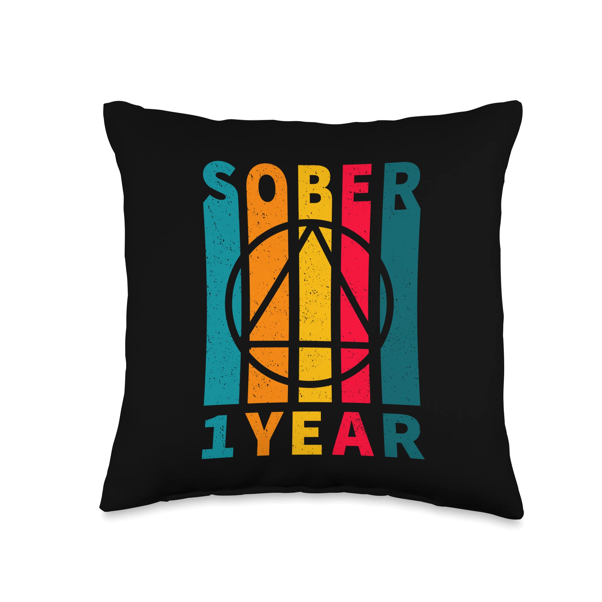 1 Year Sober Anniversary AA Triangle NA Sunset Throw Pillow - Inspirational Recovery Decor for Living Room, Bedroom & Support Group Meetings