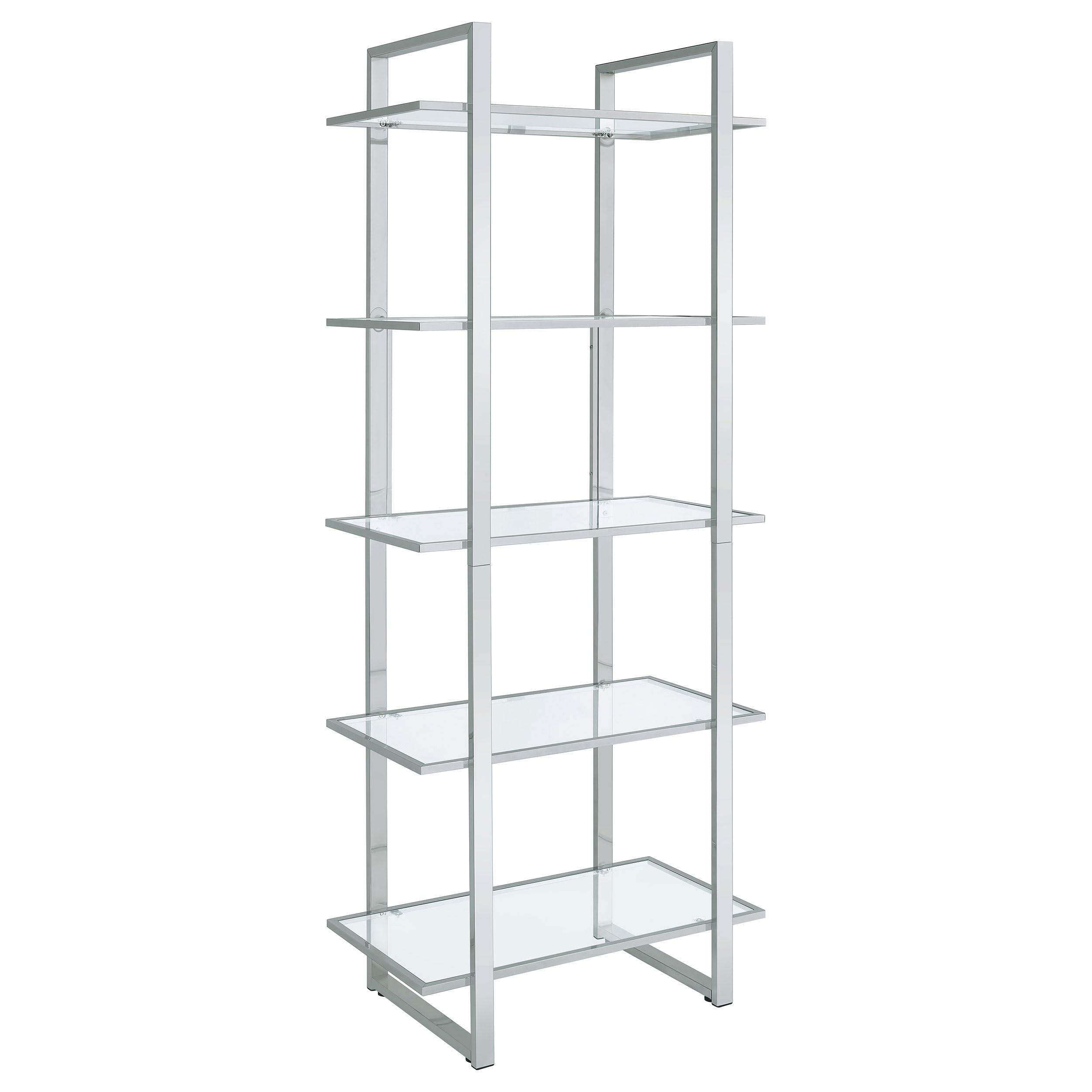 Coaster Home Furnishings Hartford Glass Shelf Bookcase with Chrome Frame - Modern Display Shelf for Living Room, Bedroom or Office Storage