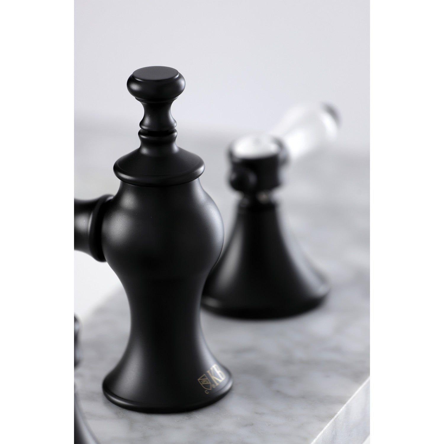Bel Air KC7060BPL Matte Black Widespread Bathroom Faucet - 2 Handle 3 Hole Deck Mount with Brass Pop Up Drain - Perfect for Modern Bathroom Renovations and Vanity Upgrades