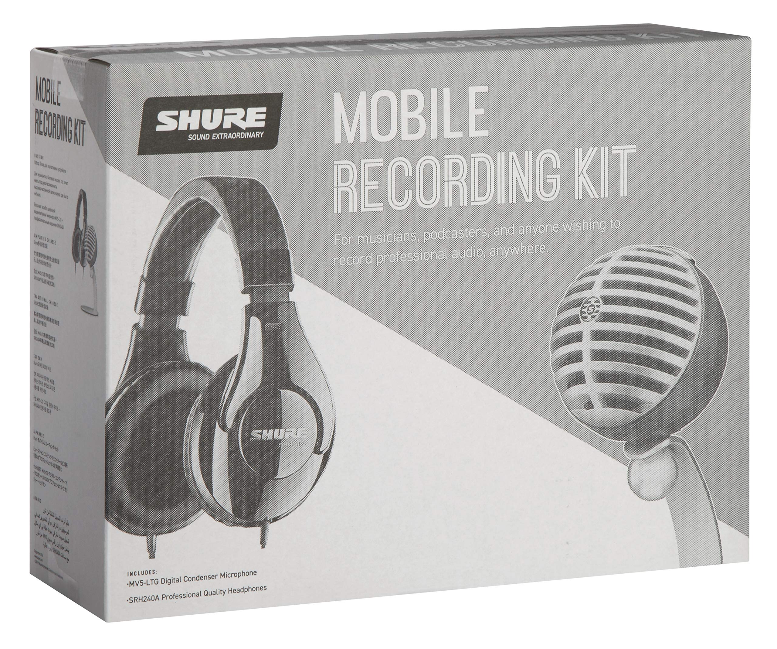 Shure MV5 & SRH240A Professional Mobile Recording Bundle - Studio-Quality USB Microphone & Over-Ear Headphones for Podcasting, Streaming, Voiceovers & Music Recording | Works with iPhone, Android & Computer