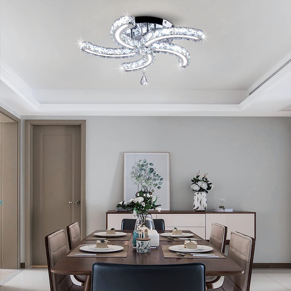 Modern Crystal Chandeliers - Acrylic LED Ceiling Light Fixture with Stainless Steel Arms, Elegant Pendant Lighting for Living Room, Dining Room & Bedroom (Cold White) | Perfect for Home Decor, Wedding Venues and Luxury Interior Design