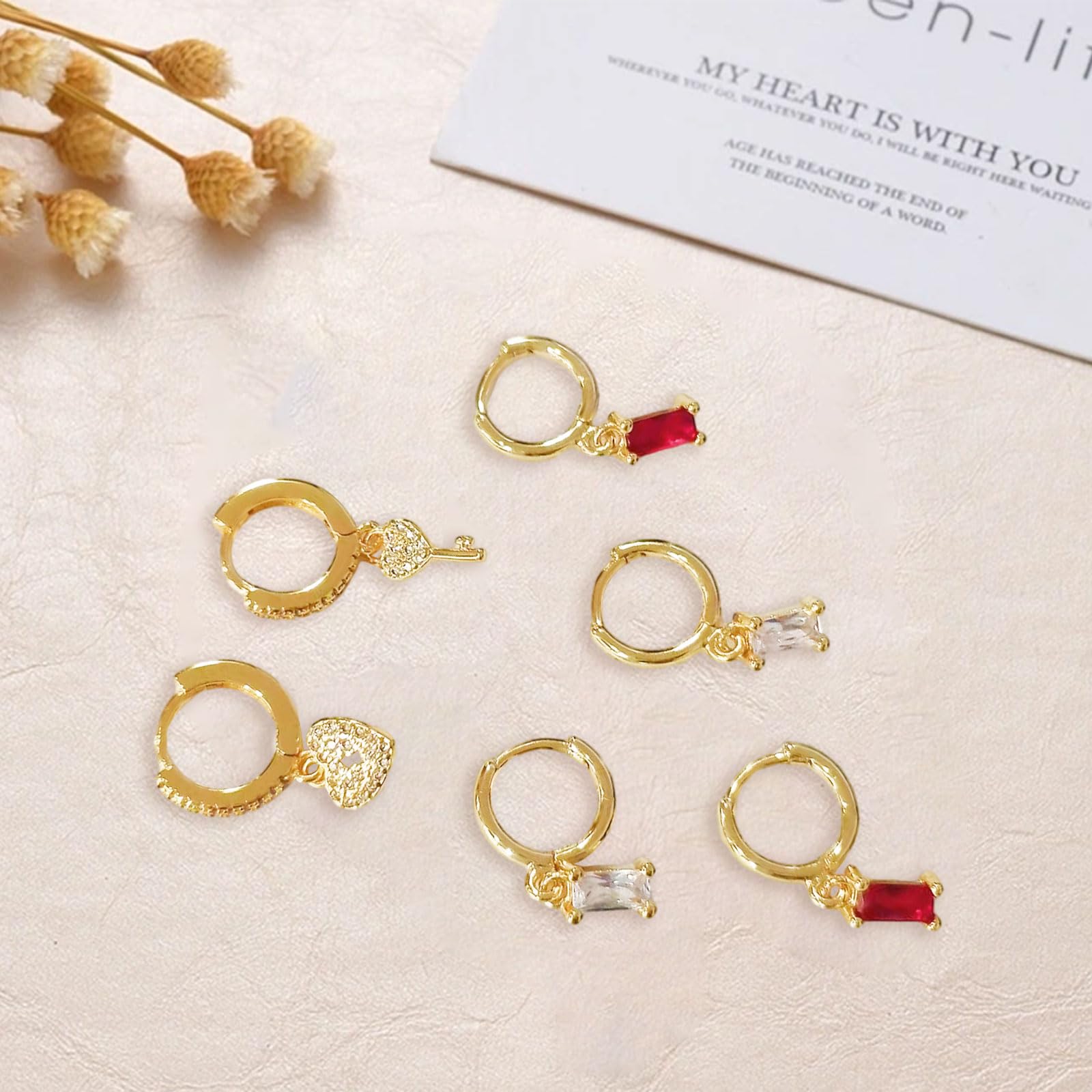 14K Gold Plated Huggie Hoop Earrings with Small Purple Drop - Hypoallergenic Dangle Earrings for Women & Girls - Elegant Jewelry Gift for Birthday, Anniversary & Special Occasions (Purple & Gold)
