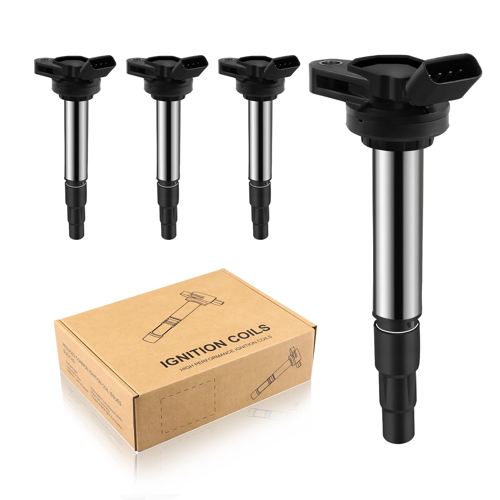 High Performance Ignition Coil Pack Set of 4 - Compatible with Toyota Corolla, Matrix, Prius, Scion IM, XD, Lexus CT200H, Pontiac Vibe 2009-2017 - Replaces UF596, UF619, 90919-02252, C1714 - Perfect for Engine Misfire Repair & Smooth Acceleration