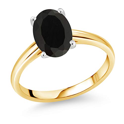 1.60 Ct Oval Black Onyx 10K Yellow Gold Ring with White Gold Prongs - Elegant Gemstone Jewelry for Women, Perfect for Weddings, Anniversaries & Special Occasions