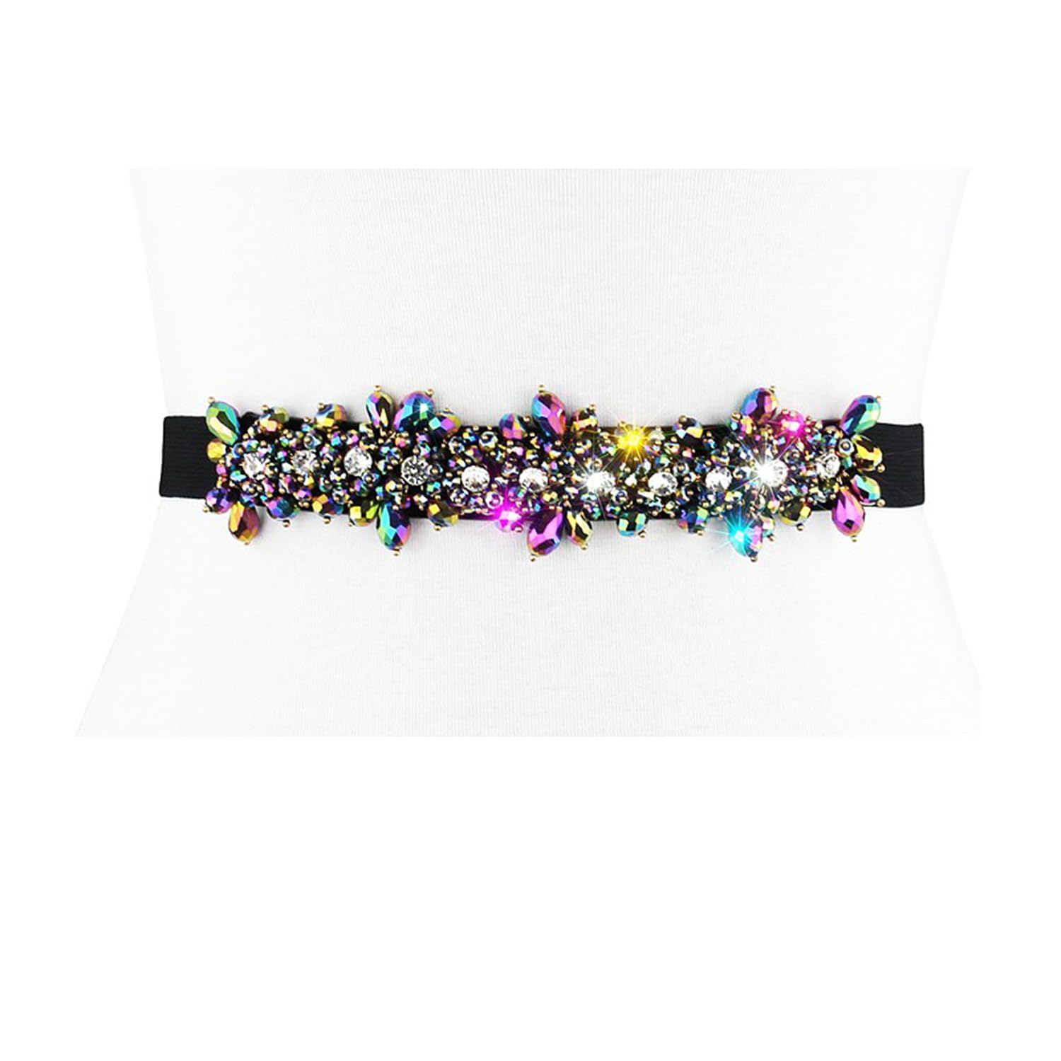 Sparkling Rhinestone Stretch Waist Belt for Women - Elegant Beaded Bling Belt for Party Dresses, Evening Gowns & Special Occasions