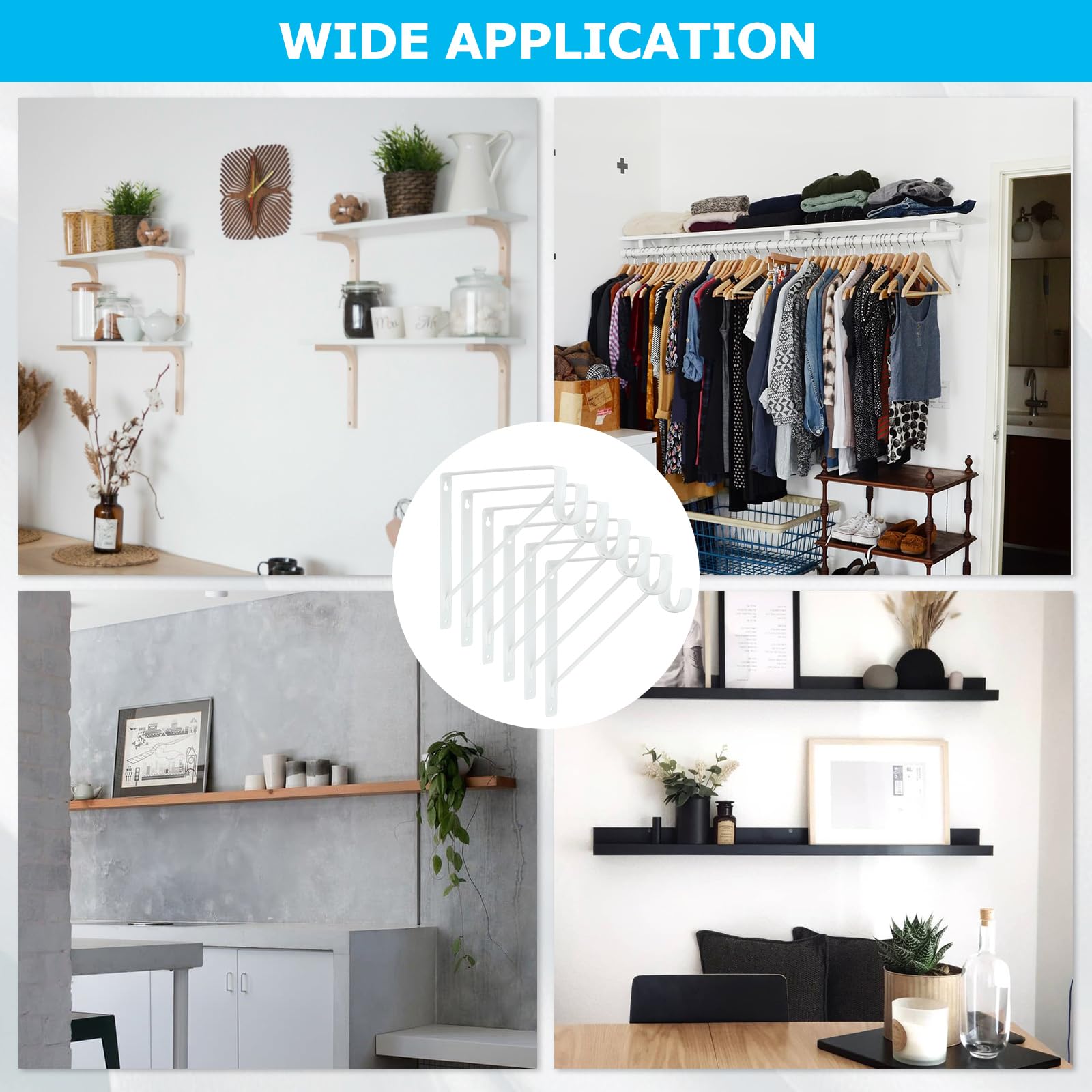 4 Pack Heavy Duty Closet Shelf & Rod Bracket - 11 x 10.2 x 1 Inch White Wall Mounted Clothes Hanger Support for Round Tubing - Perfect for Bedroom, Closet Organization and Laundry Room Storage