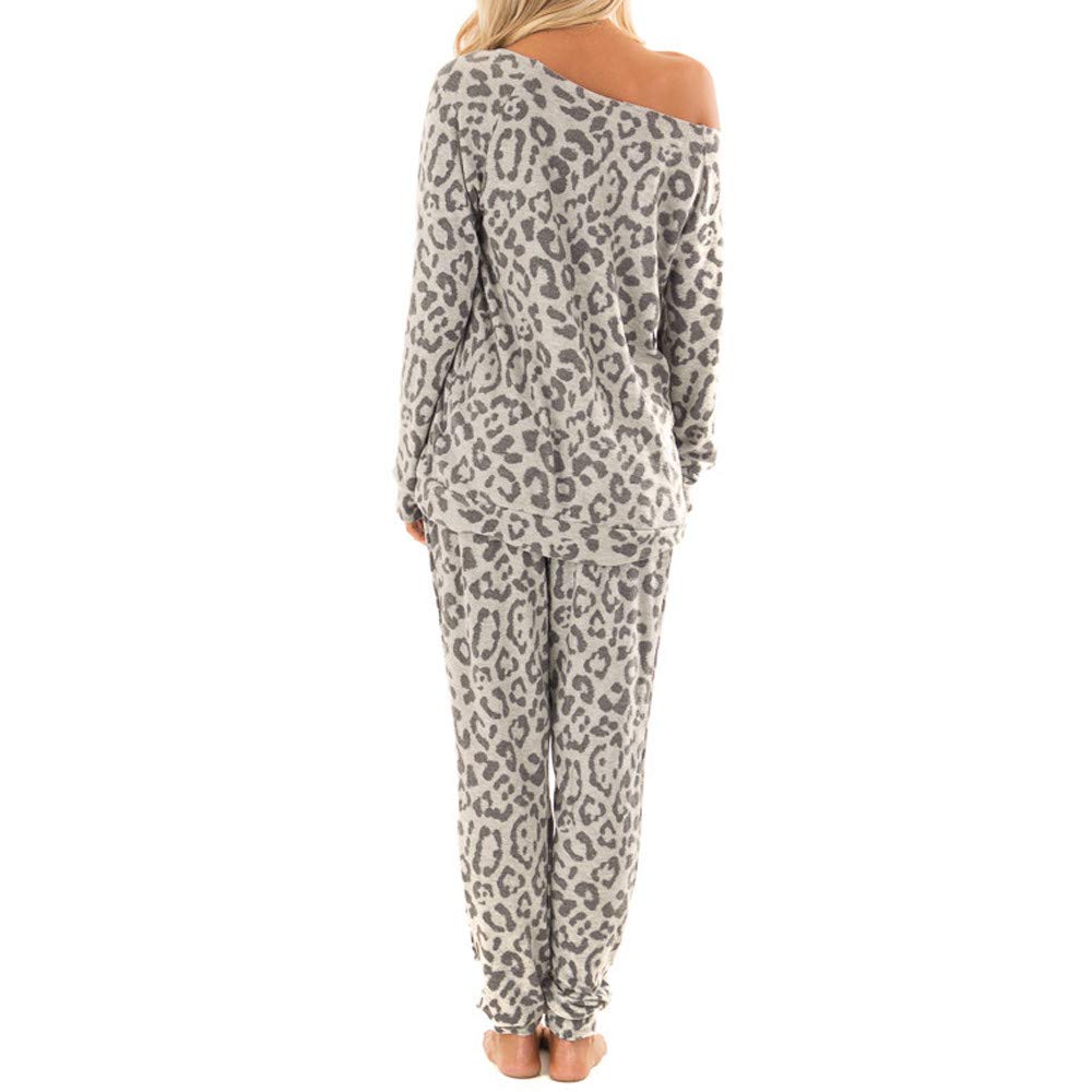 Women's 2-Piece Leopard Print Lounge Set - Soft Tracksuit Pants & Top Comfy Leisure Wear (Grey, S) | Perfect for Yoga, Lounging at Home & Casual Outings