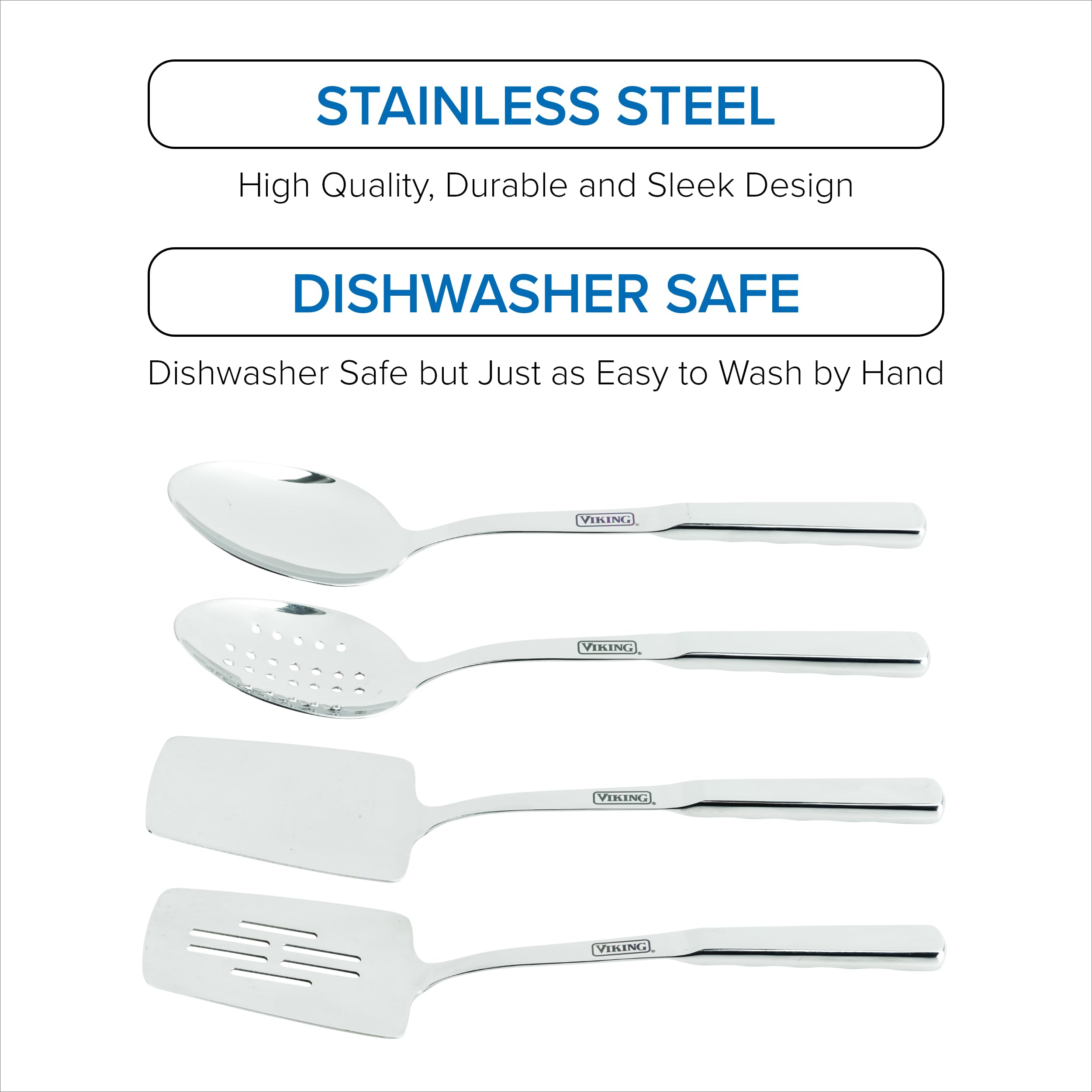 Premium 8-Piece Stainless Steel Viking Kitchen Utensil Set - Spatula, Spoon, Pasta Fork, Ladle, Meat Fork & Skimmer - Durable Silver Cooking Tools for Professional Chefs & Home Cooks - Perfect for Baking, Grilling, Frying & Everyday Meal Prep