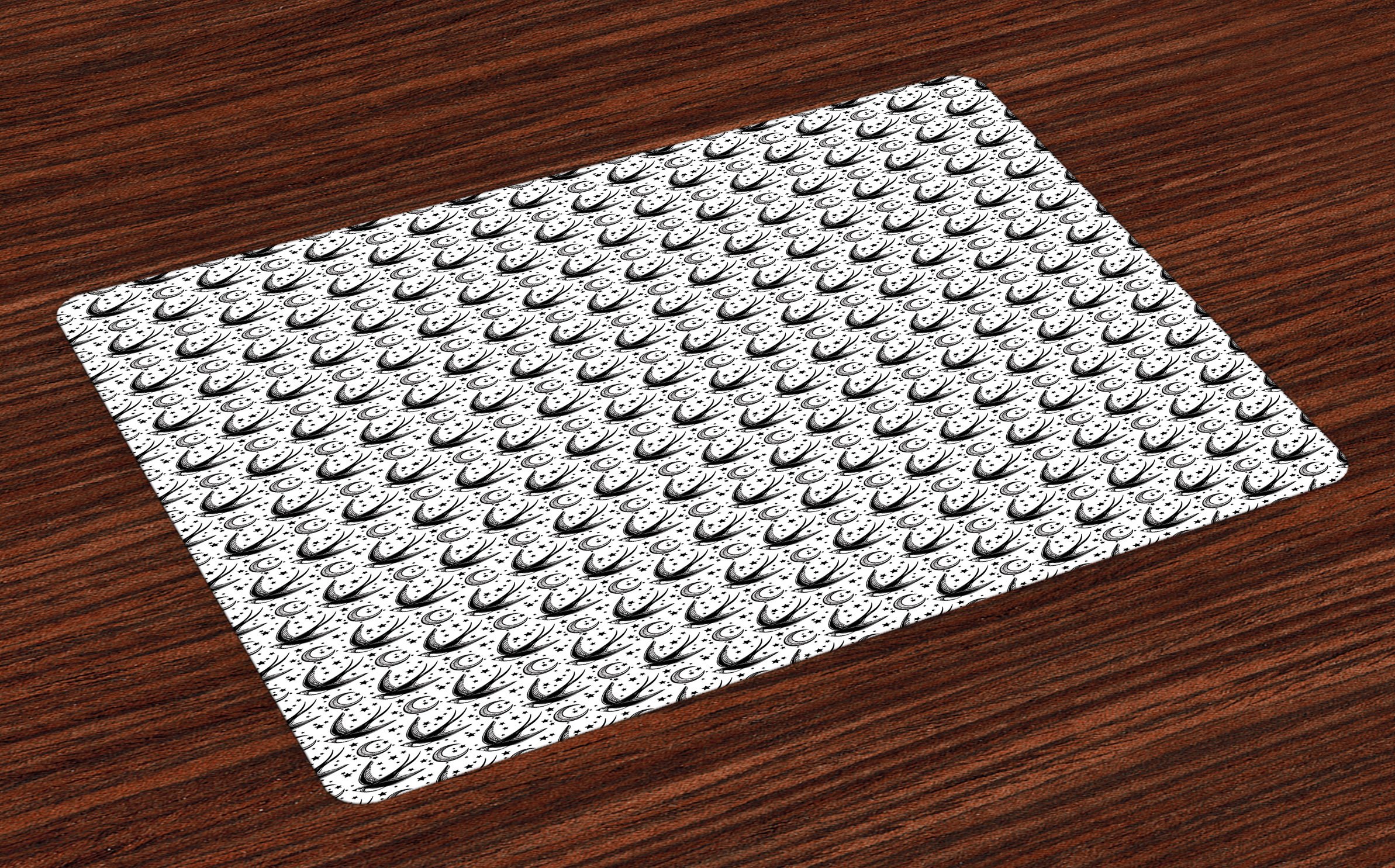 Ambesonne Moon Place Mats Set of 4 - Crescent Moon with Swallow Birds & Stars Boho Cosmic Design - Washable Fabric Table Mats for Dining Room & Kitchen Decor (Black & White) - Perfect for Boho Home Decor, Dinner Parties & Holiday Table Settings