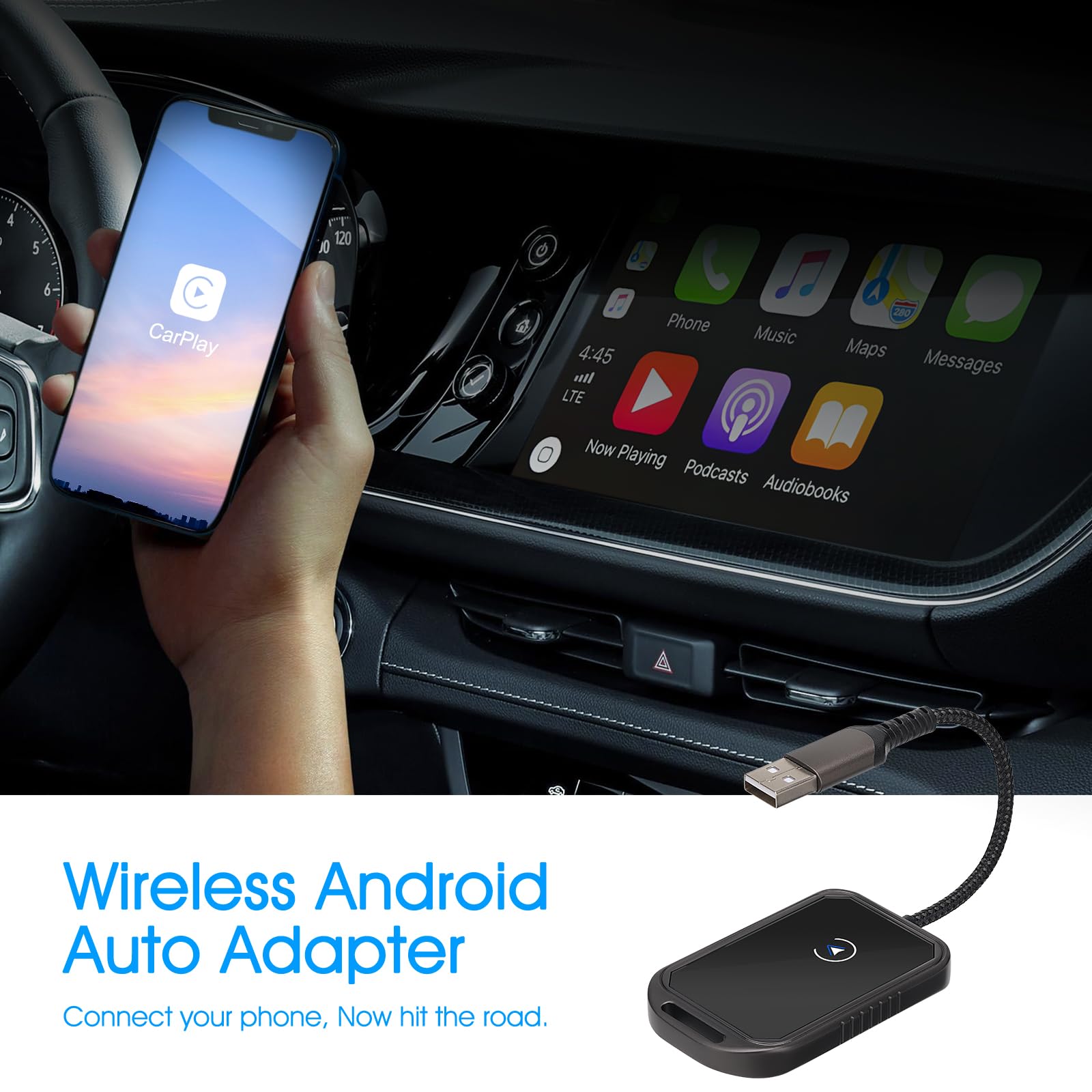 Wireless CarPlay & Android Auto Adapter - 2-in-1 Plug & Play Dongle for iPhone & Android - Convert Wired to Wireless - Compatible with iOS 10+ & Android 11+ - Perfect for Hands-Free Driving & Seamless Music Streaming