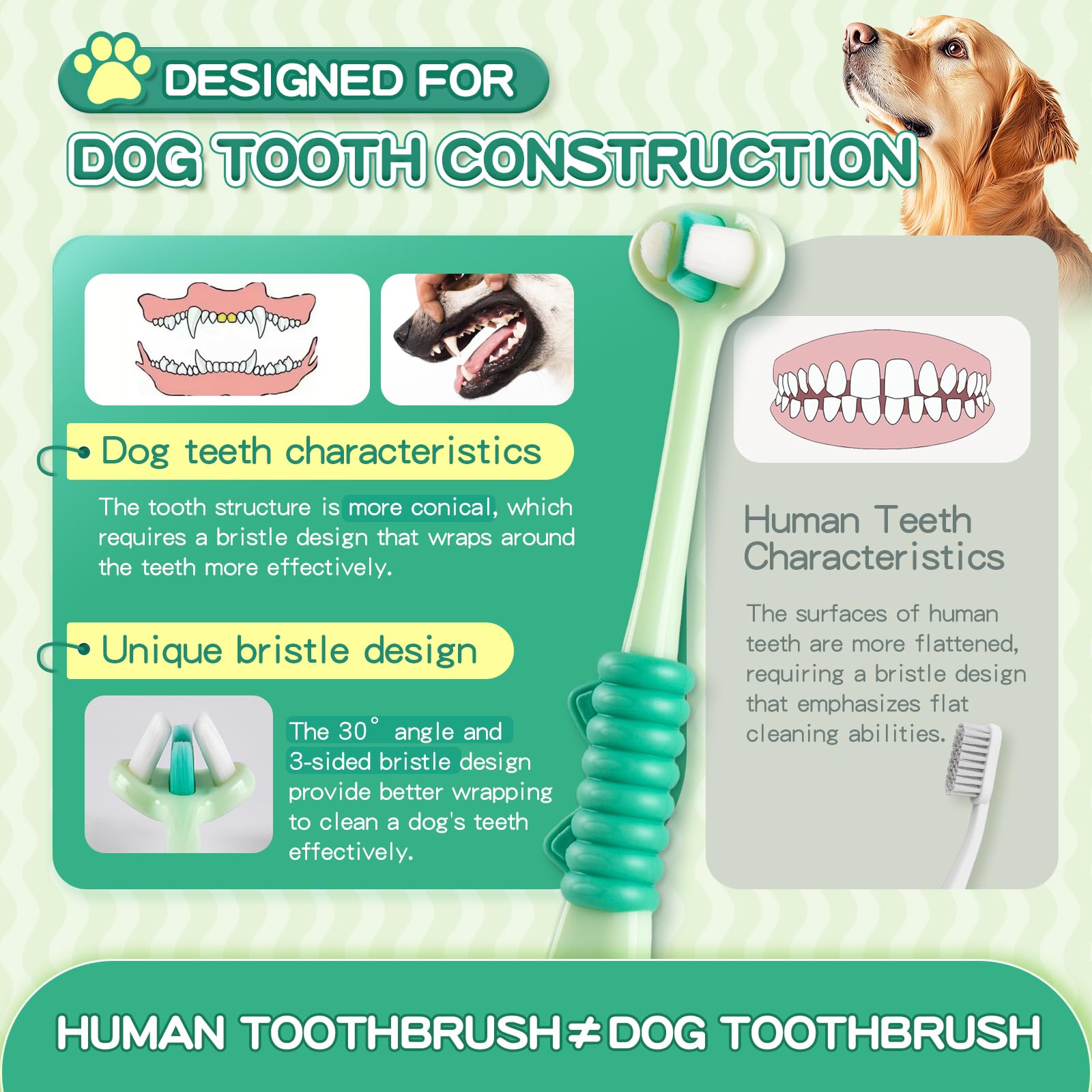 3-Sided Dog Toothbrush for Sensitive Teeth & Gums - Ultra Soft Nano Bristles Pet Dental Care Kit - Gentle Oral Hygiene Toothbrushes for All Dogs (2-Pack) - Perfect for Daily Teeth Cleaning & Fresh Breath Maintenance
