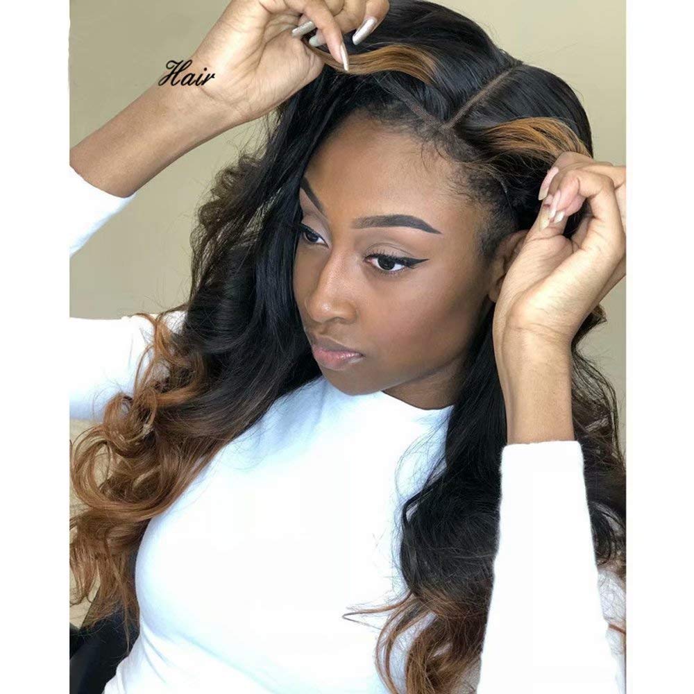 QUINLUX 18 Inch 360 Lace Frontal Human Hair Wigs - 150% Density Body Wave Brazilian Hair with Ombre Color 1BT30 & Highlight - Glueless Pre Plucked Lace Wig for Women | Perfect for Daily Wear, Parties & Special Occasions
