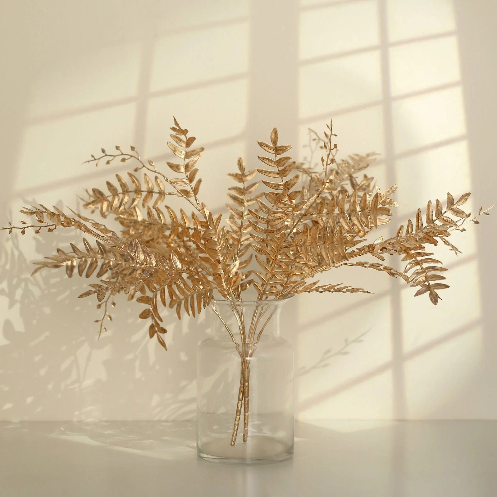 2 Pack Gold Metallic Artificial Fern Leaf Branches - 21