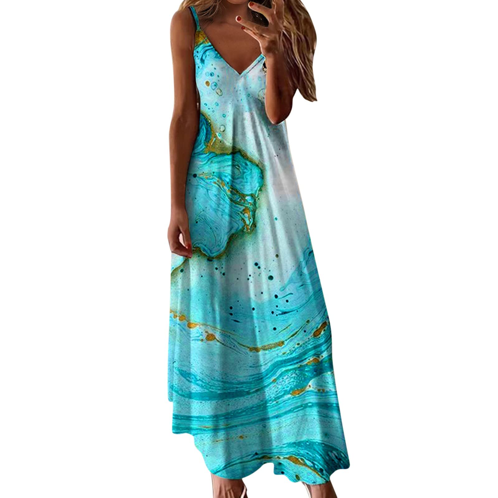 Women's Summer Dresses - Flowy Short Mini Dress with Side Split, Deep V Neck & Adjustable Belt | Beachwear, Vacation Outfits & Casual Summer Fashion