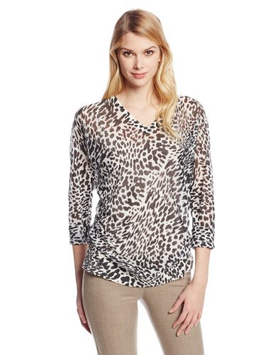 DKNYC Women's Long Sleeve Sheer V-Neck Pullover Sweater - Lightweight Knit Top for Casual Wear & Office Outfits