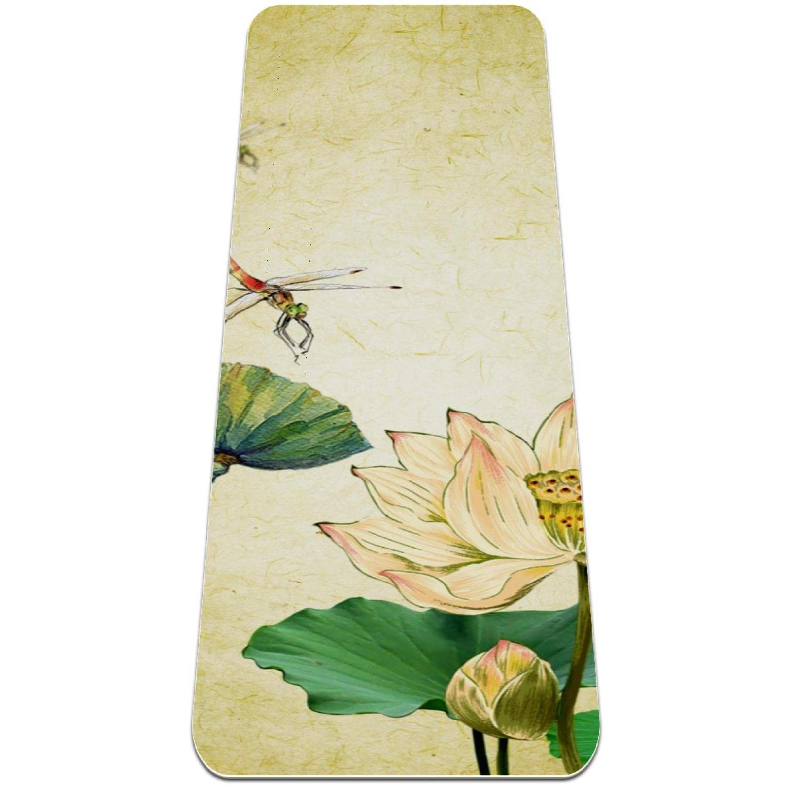 Premium Non-Slip Thick Yoga Mat for Women - Extra Cushioning for Workouts, Exercise & Fitness - Vintage Chinese Lotus Dragonfly Design - Perfect for Home Yoga, Pilates, Gym & Meditation Practice