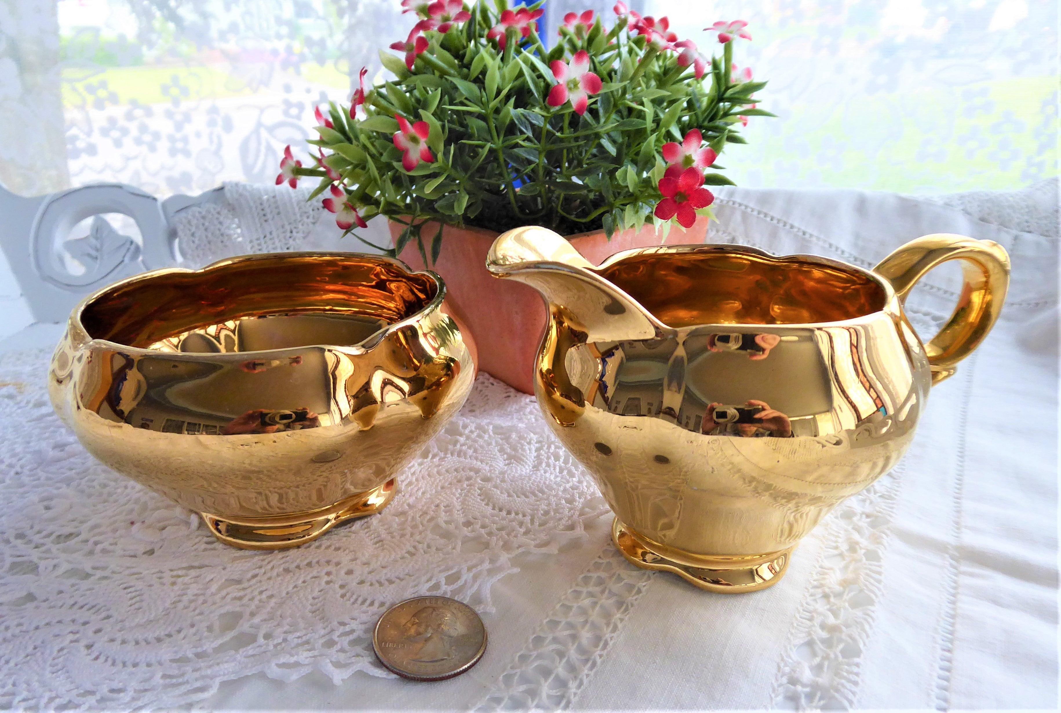 Vintage Royal Winton Golden Age Cream and Sugar Set - 1960s Gold Luster Porcelain for Tea Time & Collectible Display