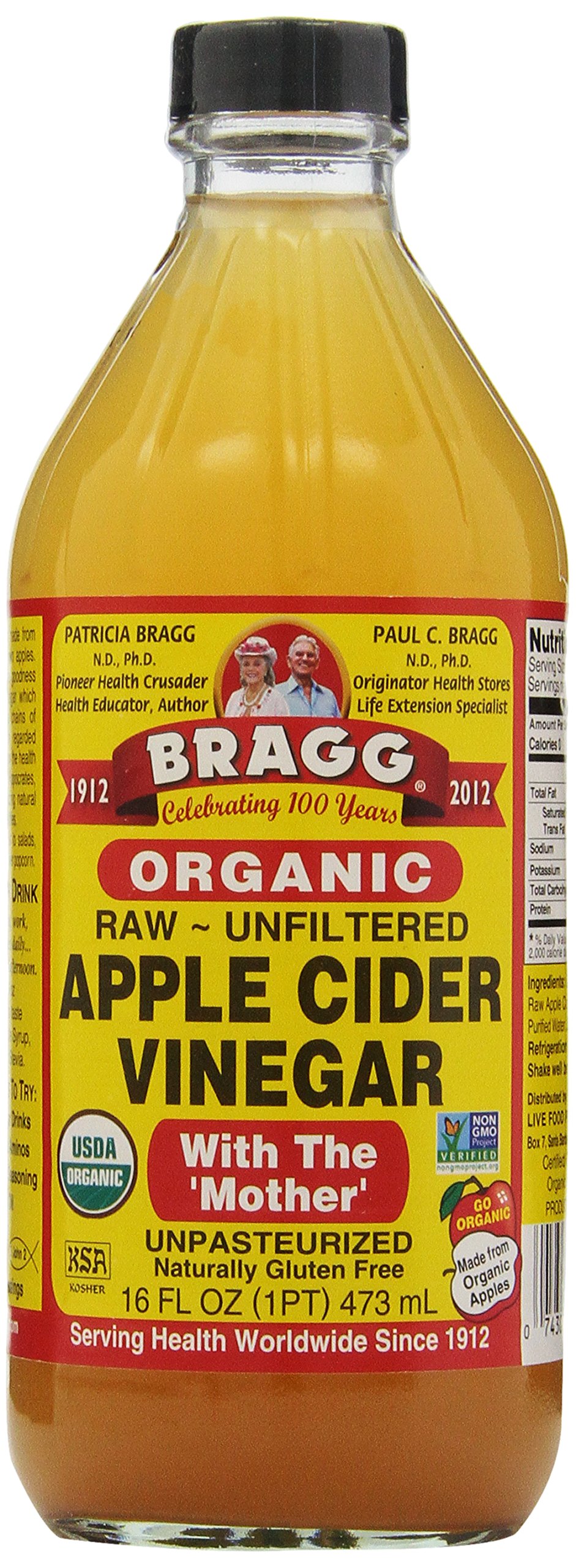 Organic Bragg Apple Cider Vinegar with The Mother - 16oz (2 Pack) - Raw, Unfiltered, Gluten-Free - Perfect for Detox, Weight Loss & Salad Dressings