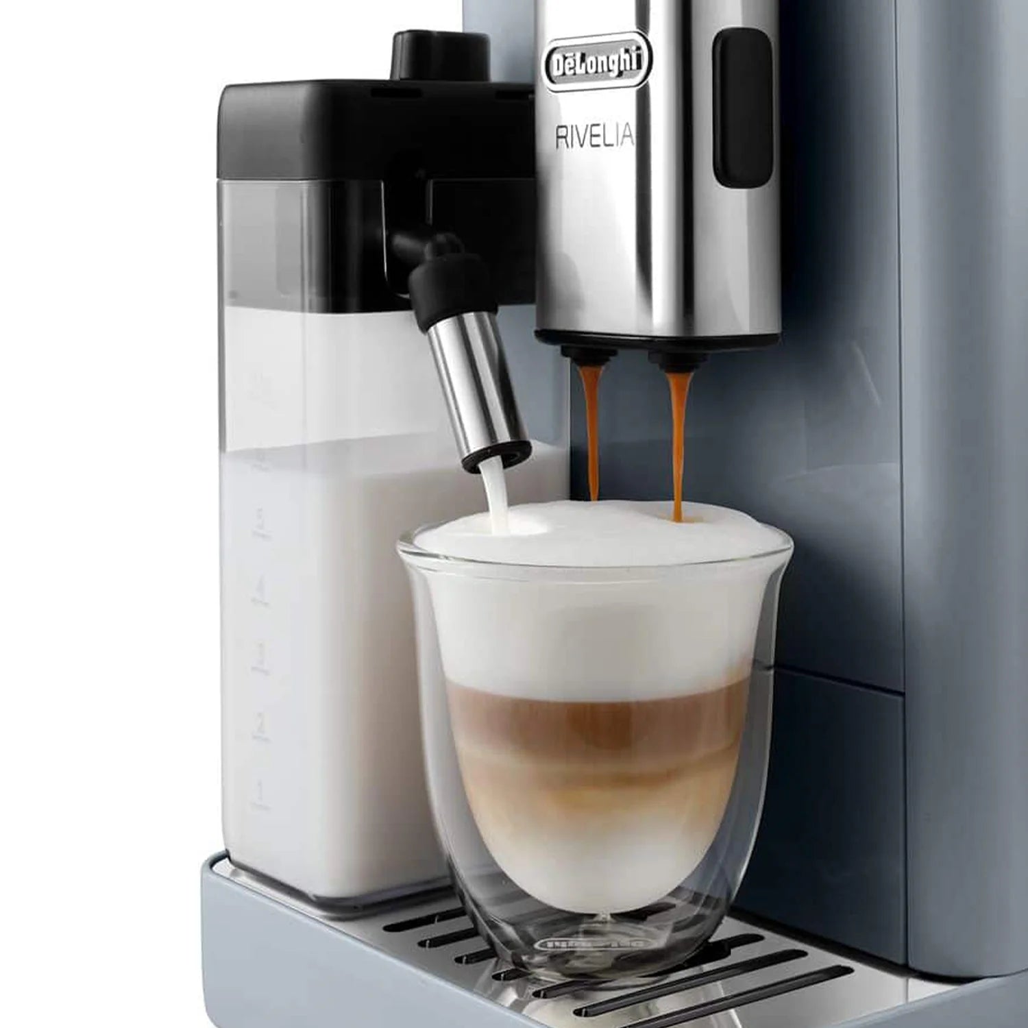 De'Longhi Rivelia Automatic Espresso Machine with LatteCrema System - 15 Bar Pump, Milk Frother, Grey (EXAM44055G) for Home Barista & Coffee Lovers - Perfect for Espresso, Cappuccino & Latte Making
