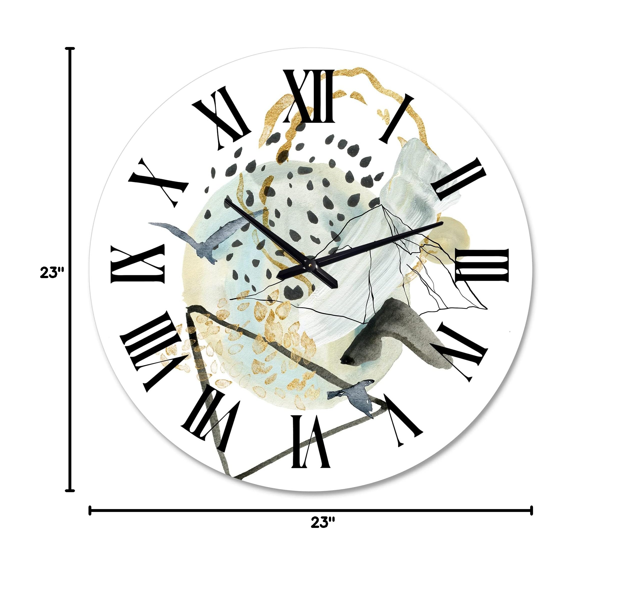 DesignQ Modern Abstract Landscape Wall Clock with Mountain Bird - Large Fractal Art Office Decor for Home & Workspace