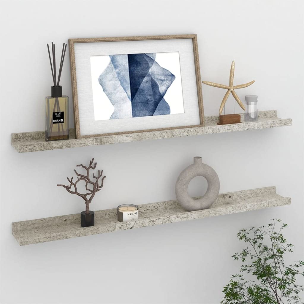 Floating Shelf Wall Mount - Set of 2 Concrete Gray Wall Shelves 31.5
