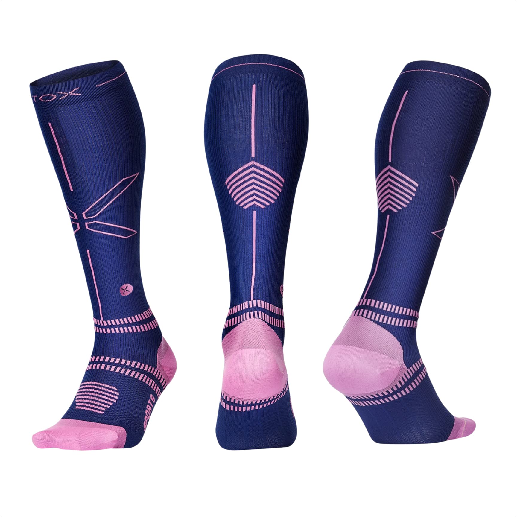 STOX Energy Socks - Women's Compression Athletic Socks for Running, Workout & Sports - Muscle Support & Pain Relief - Faster Recovery & Reduced Fatigue - Comfortable Performance Socks (2 Pairs, Blue Dark Pink) - Perfect for Gym, Yoga, Hiking & Everyday Wear