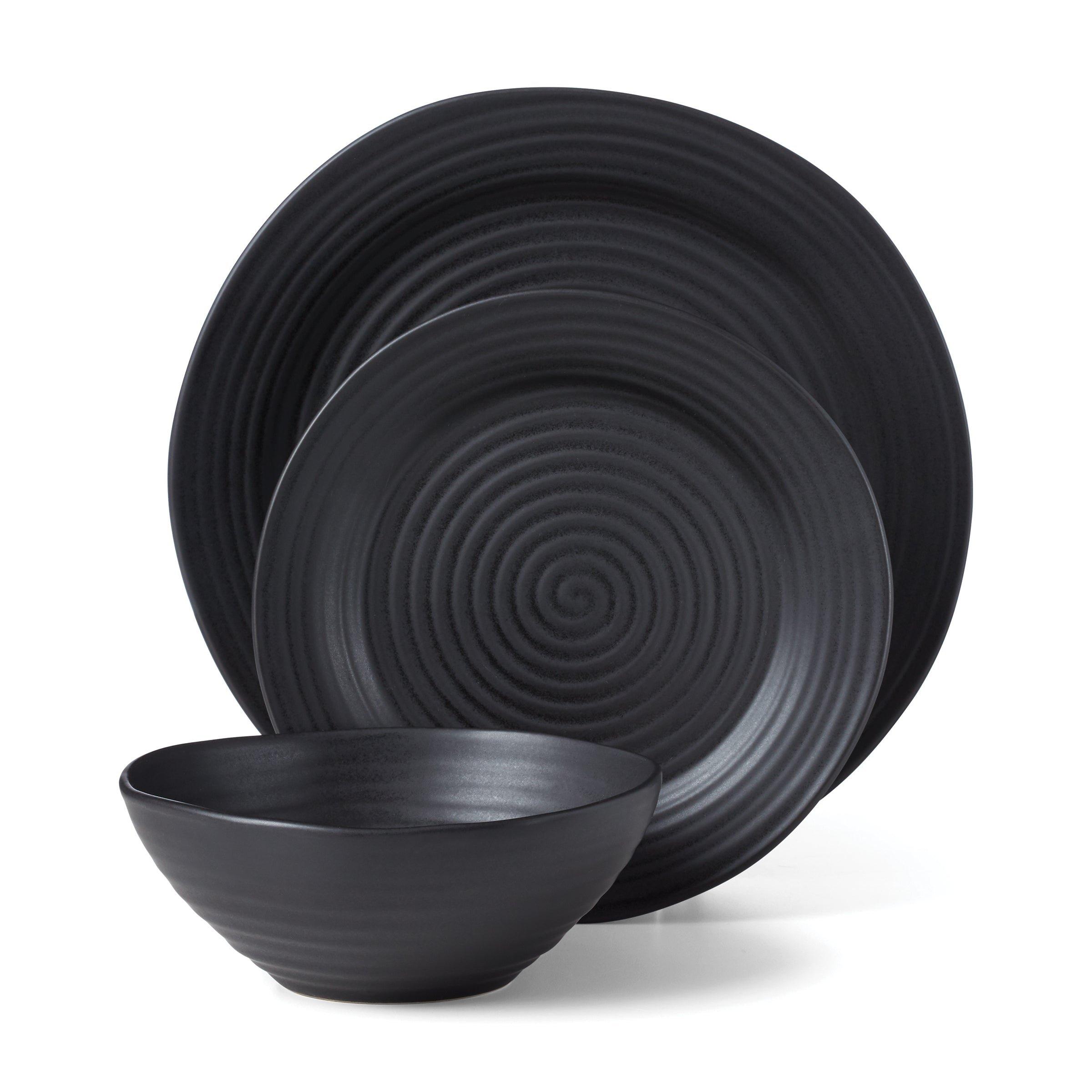 Premium Ridge Black 12-Piece Dinnerware Set - Elegant Porcelain Plates, Bowls & Mugs - Perfect for Formal Dining, Dinner Parties & Everyday Use