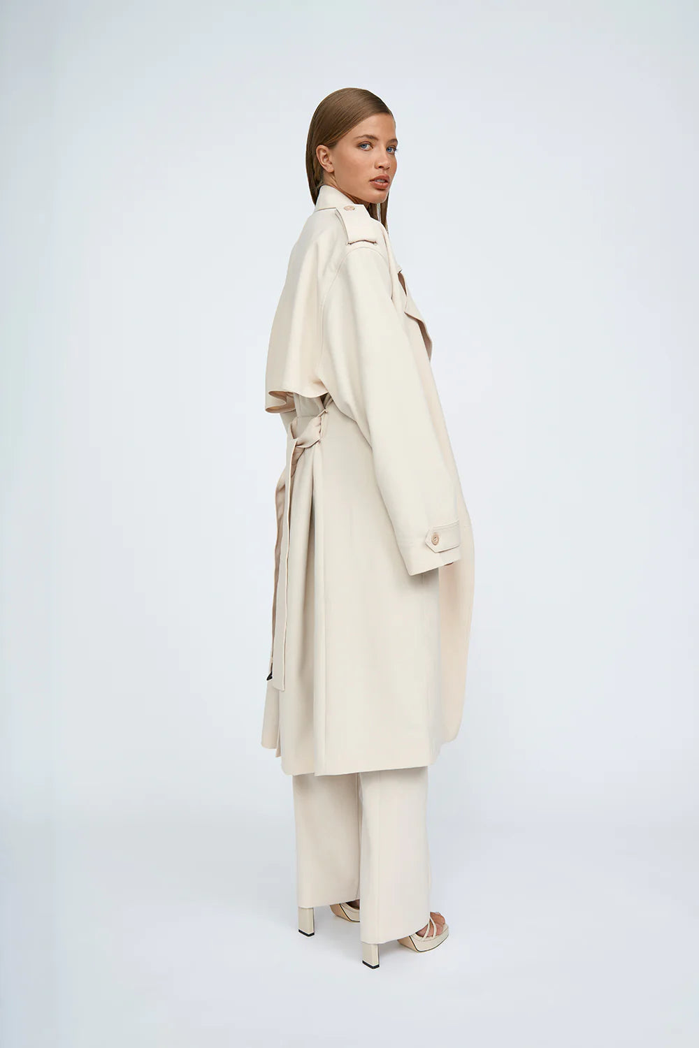 Blair Belted Trench Coat for Women - Classic Sand Color Long Coat with Belt - Perfect for Office, Fall Fashion & Rainy Days