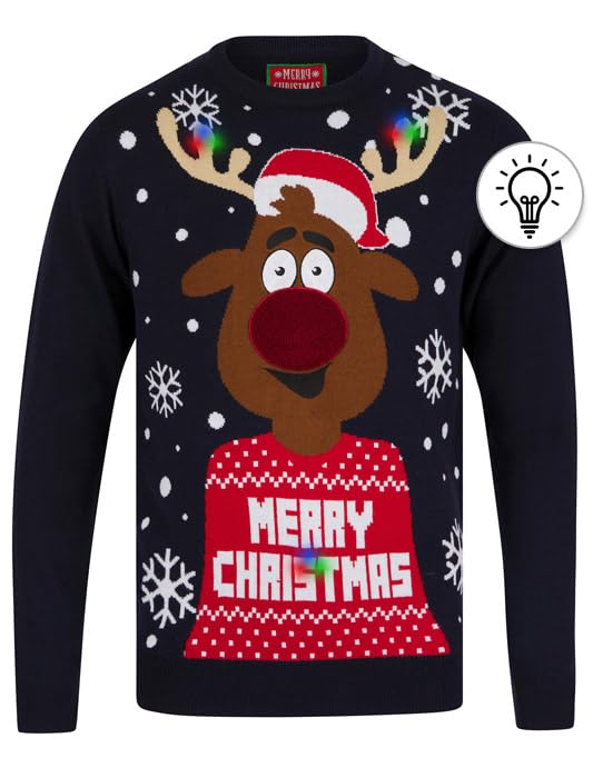 Tokyo Laundry Men's Merry Christmas 'Feelin Merry' LED Light Up Xmas Sweater - Funny Holiday Party Outfit for Ugly Christmas Sweater Contest & Festive Gatherings
