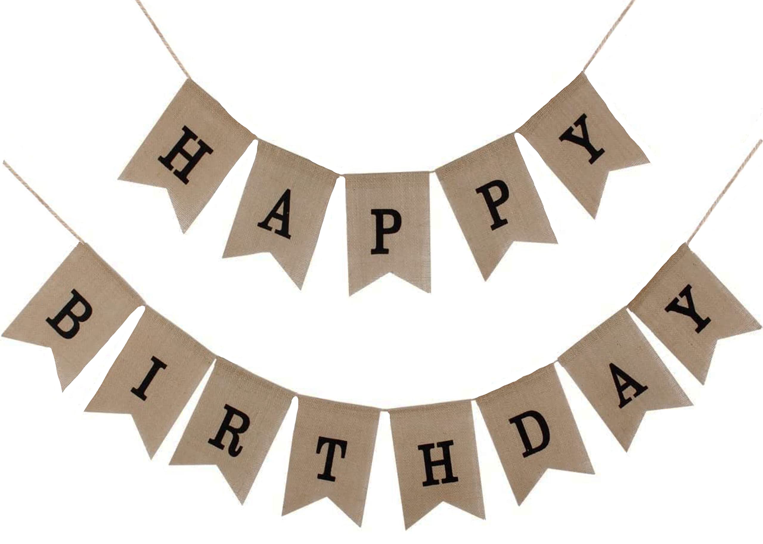 Happy Birthday Burlap Banner - Black Print Party Decor for Birthday Celebrations, Home Decor & Special Events