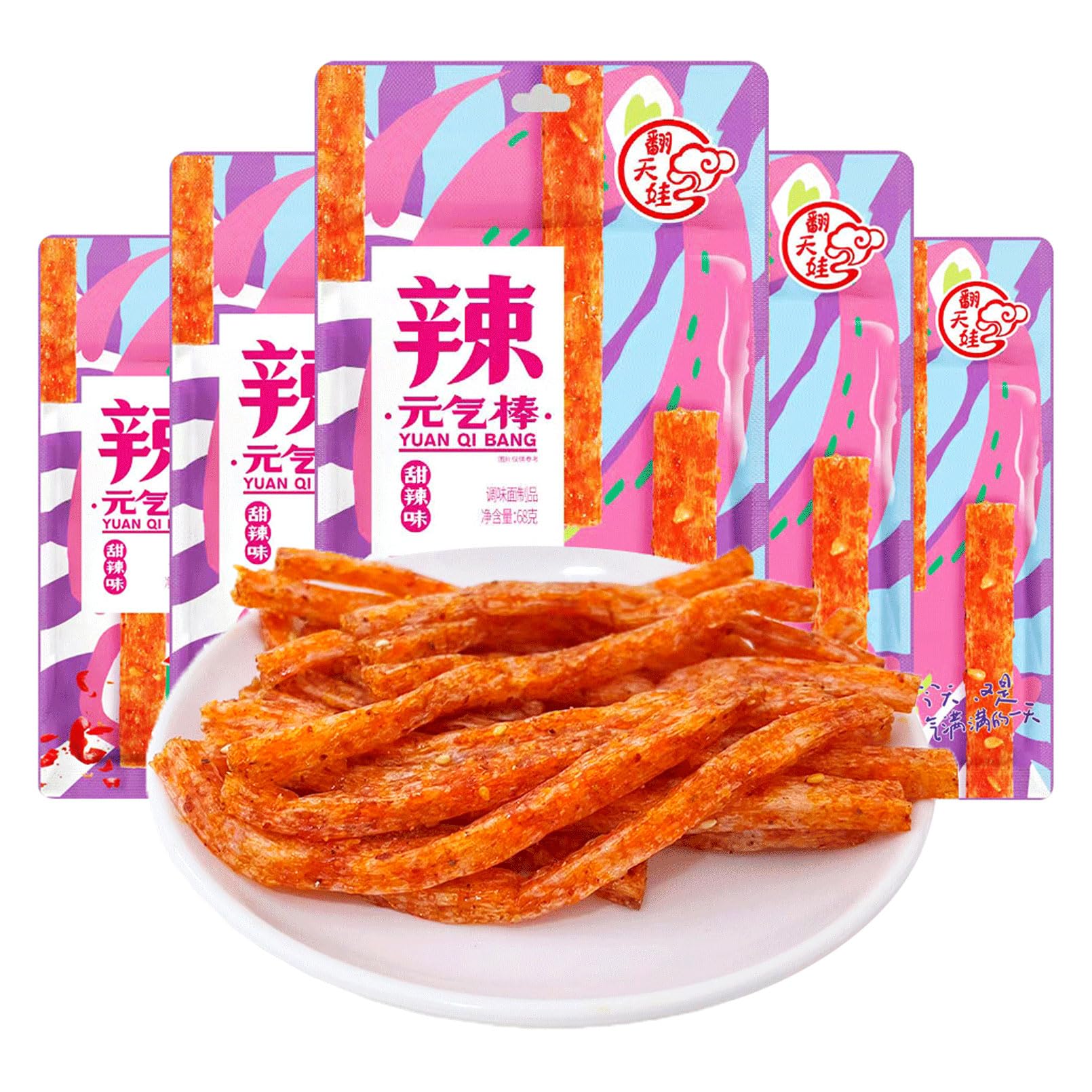 Spicy and Sweet Chinese Latiao Snacks - 5 Pack Hot & Flavorful Strips, Authentic Sichuan Spice for Office, Party, or Movie Night Snacking