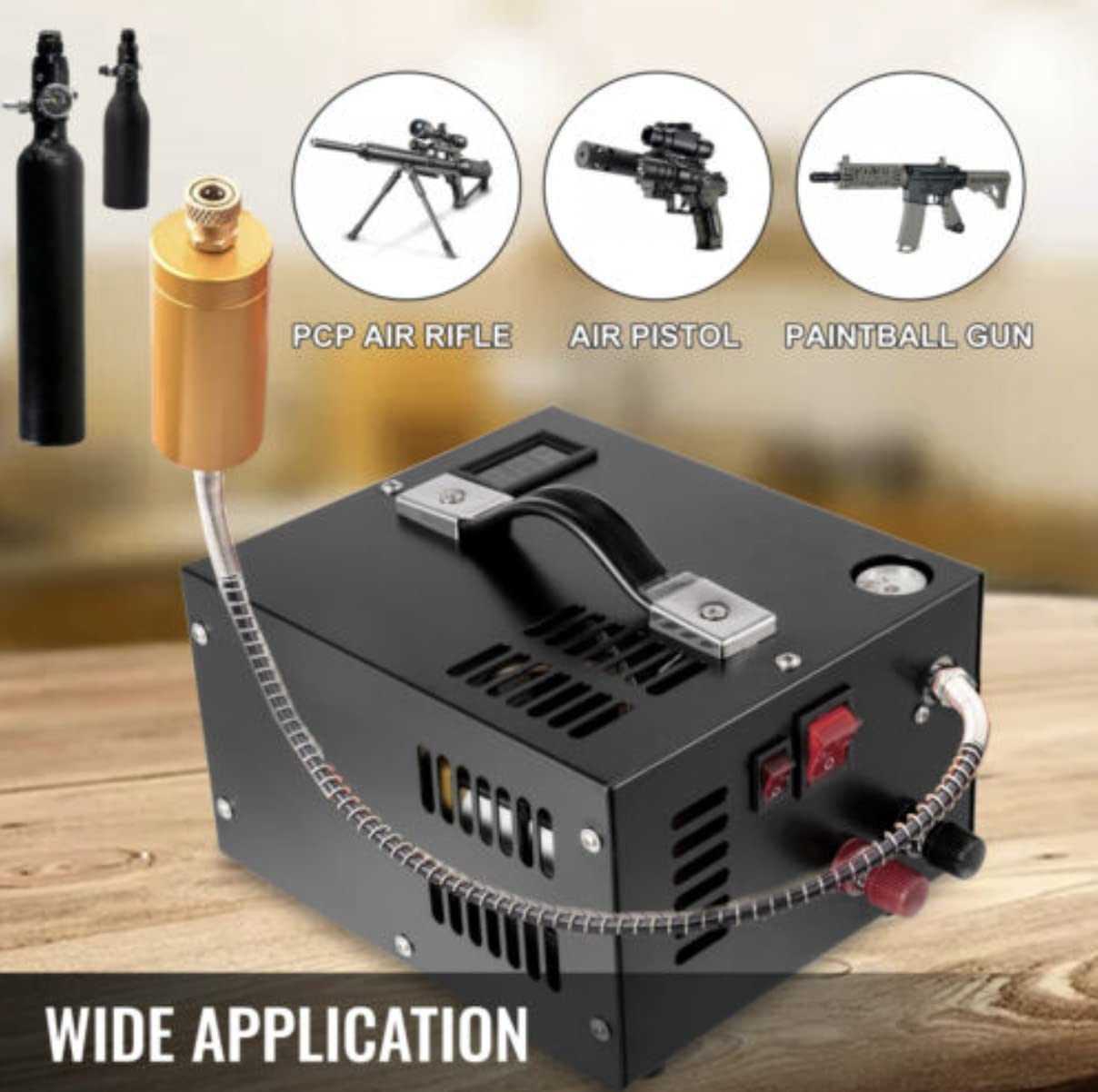 High Pressure PCP Air Compressor 4500psi/30MPa for Air Rifles & Airguns - Oil Free, Water Free, Manual Stop - 110V AC/12V DC Power - Perfect for Hunting, Target Shooting & Outdoor Sports